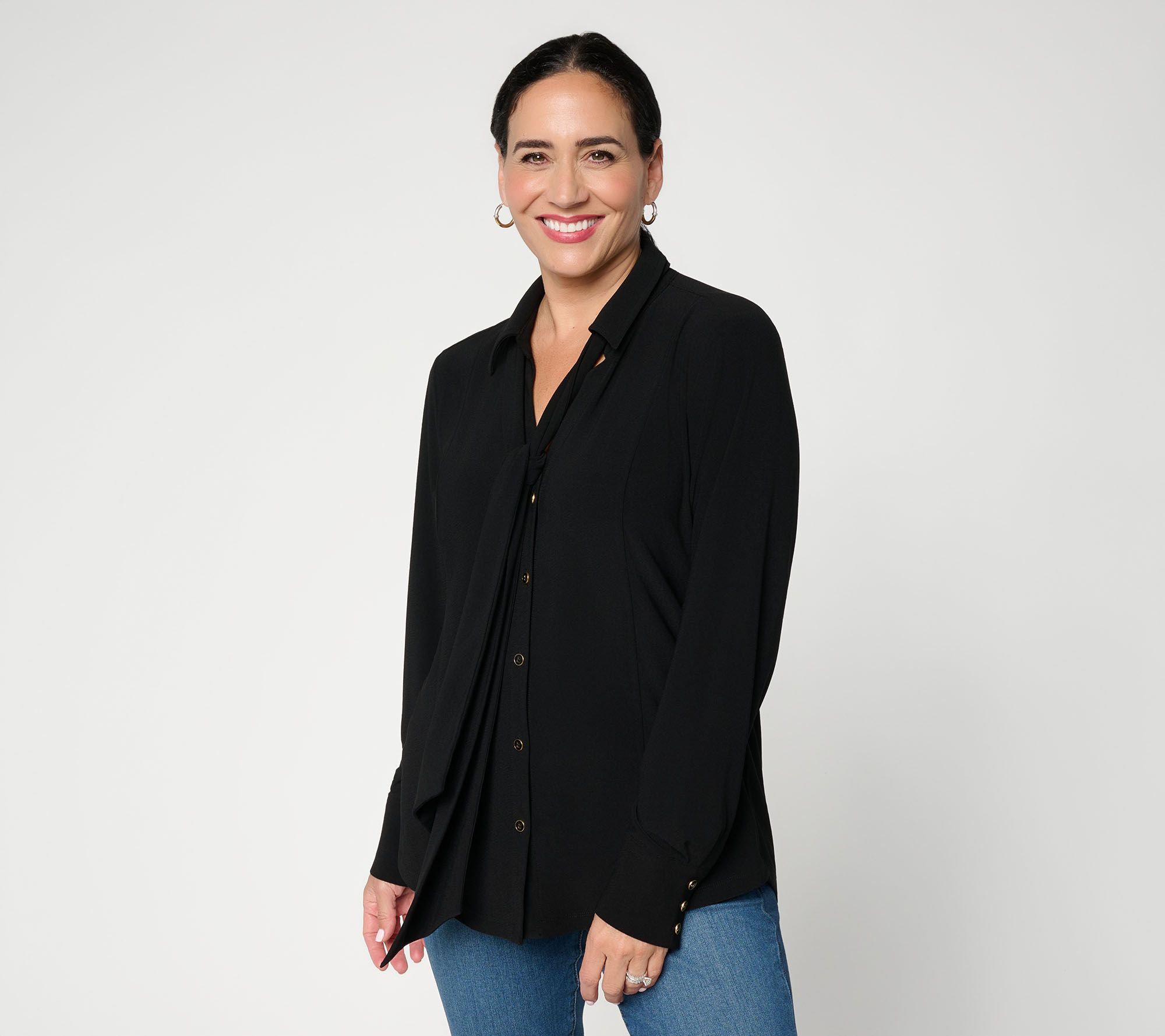 Dennis Basso Regular Caviar Crepe Big Shirt w/ Tie