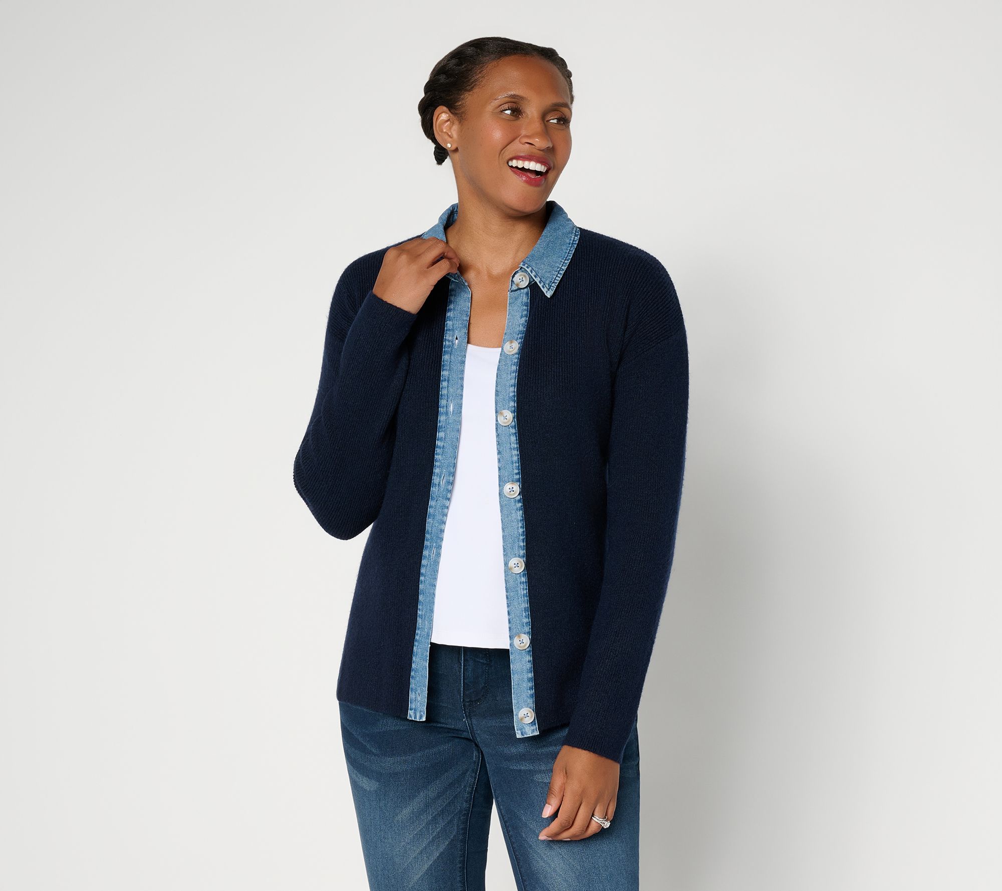  Felt Denim by Laurie Felt Corey Cardigan w/ Denim Detail