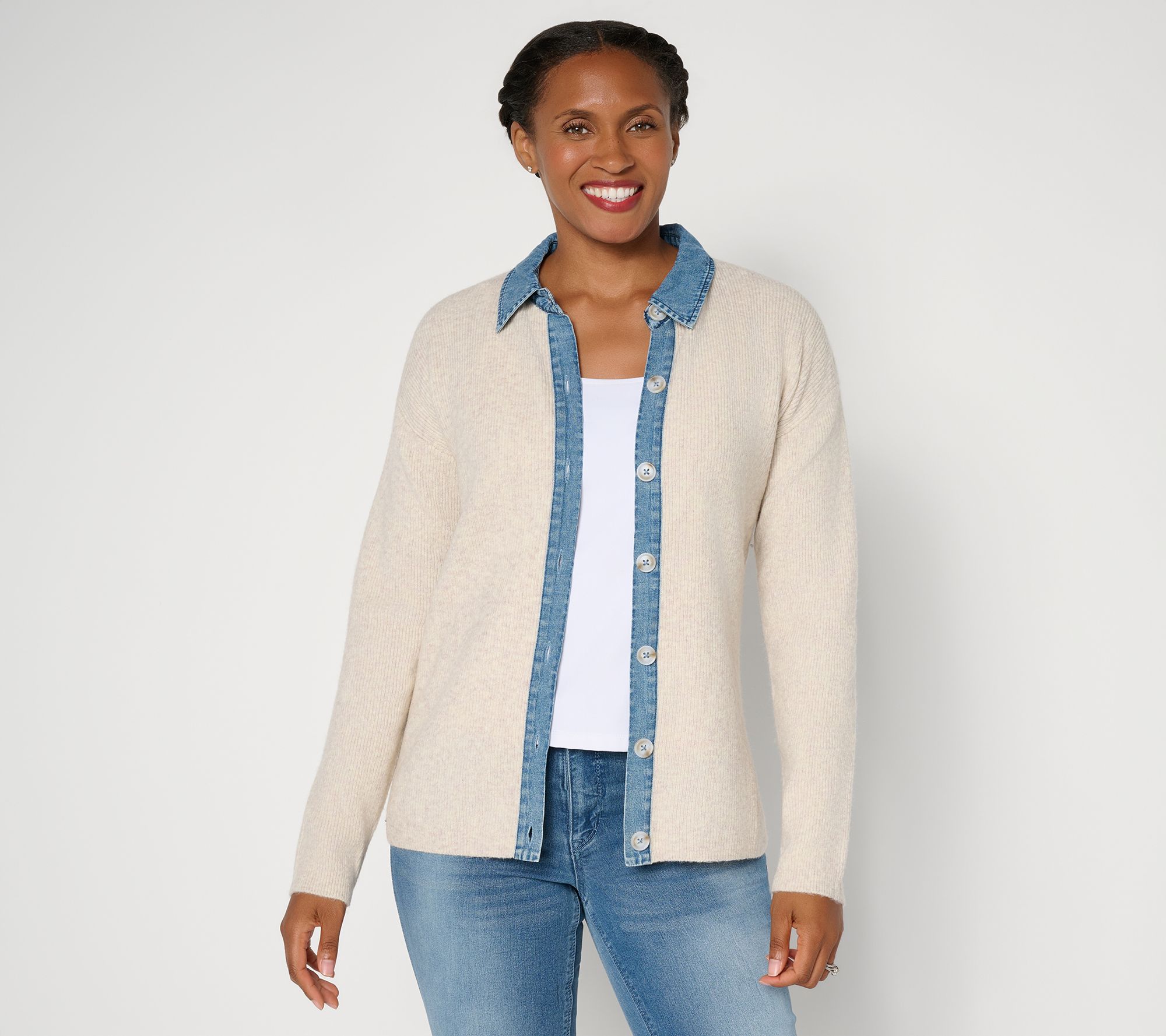 Felt Denim by Laurie Felt Corey Cardigan w/ Denim Detail