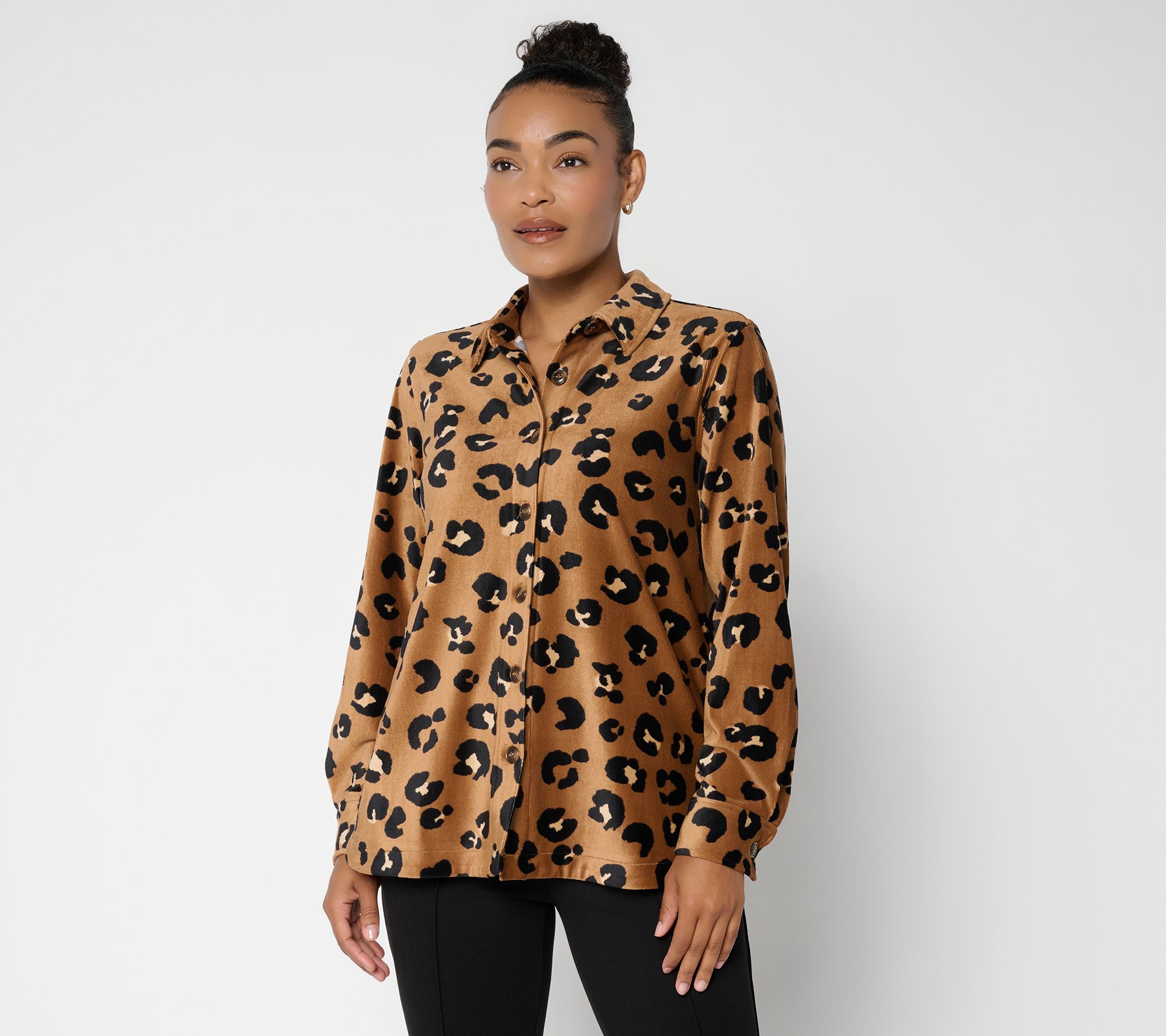  Susan Graver Weekend Printed Fine- Wale Knit Corduroy Shirt