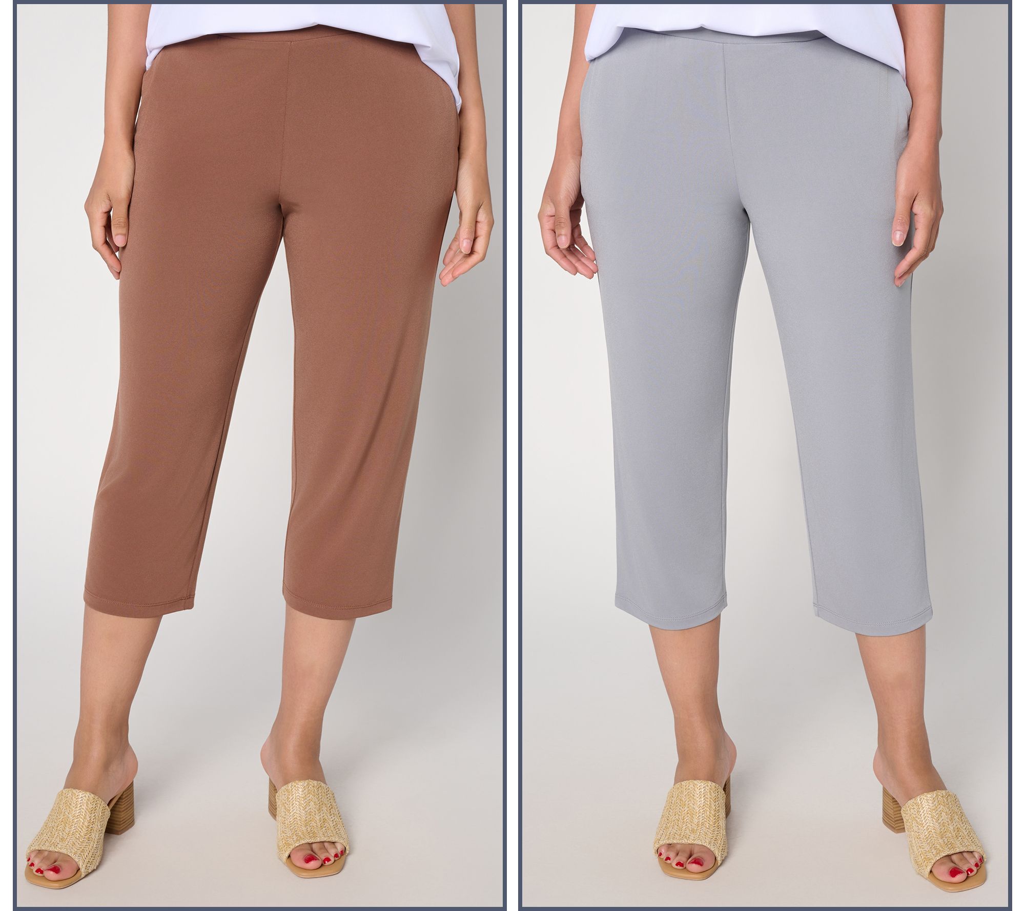 "As Is" Susan Graver Essentials Reg Liquid Knit S/2 Capri Pants