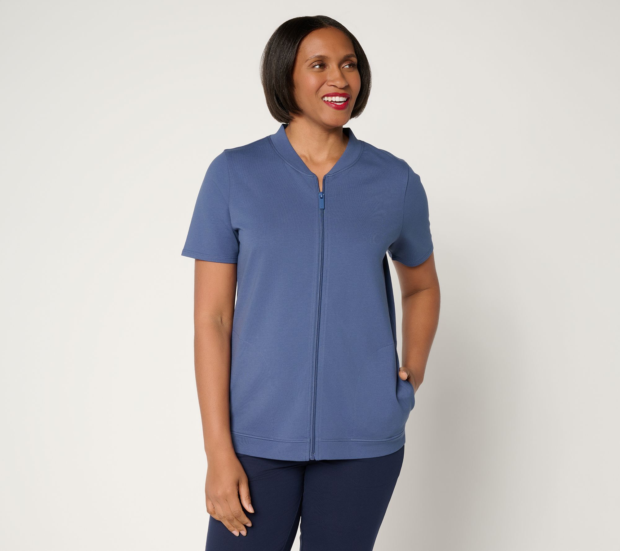 "As Is" Denim & Co. Active French Terry Short Sleeve Jacket