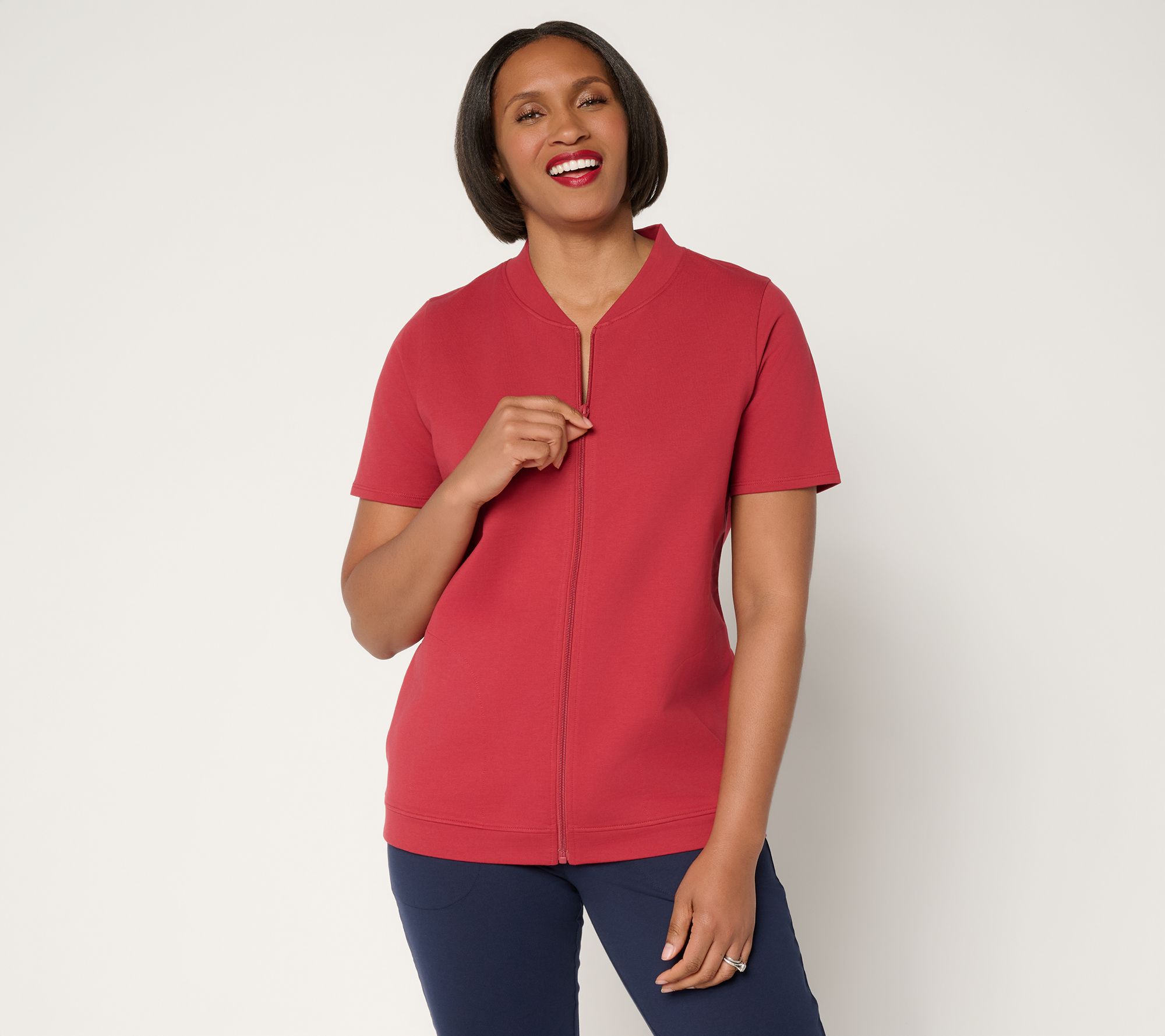 "As Is" Denim & Co. Active French Terry Short Sleeve Jacket