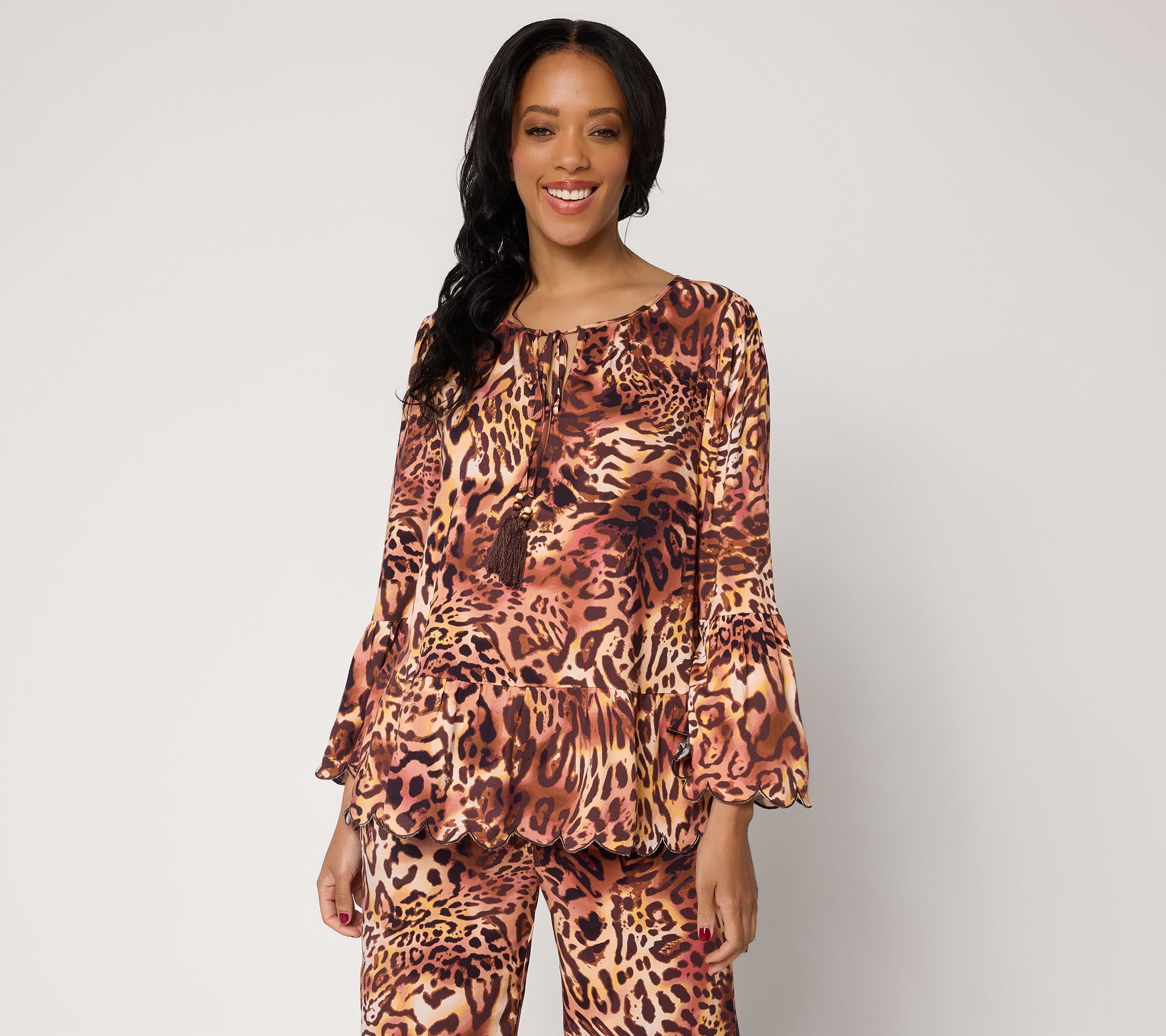 "As Is" nicole by Nicole Miller Stretch Challis Printed Boho Blouse