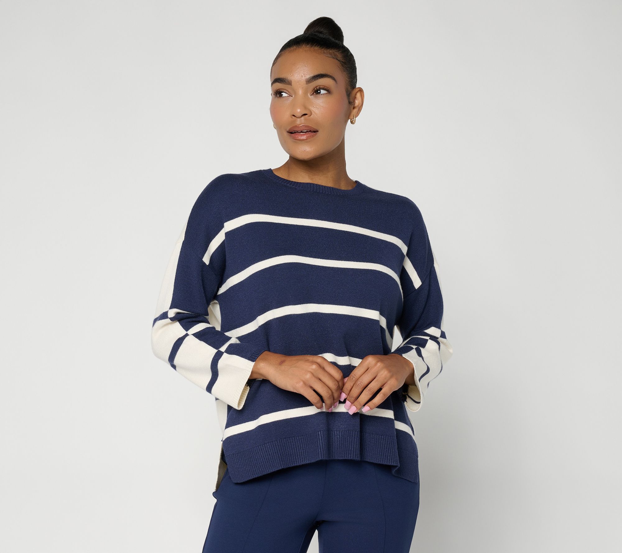 & BASICS SoftKNIT Long Sleeve 2-Tone Stripe Sweater