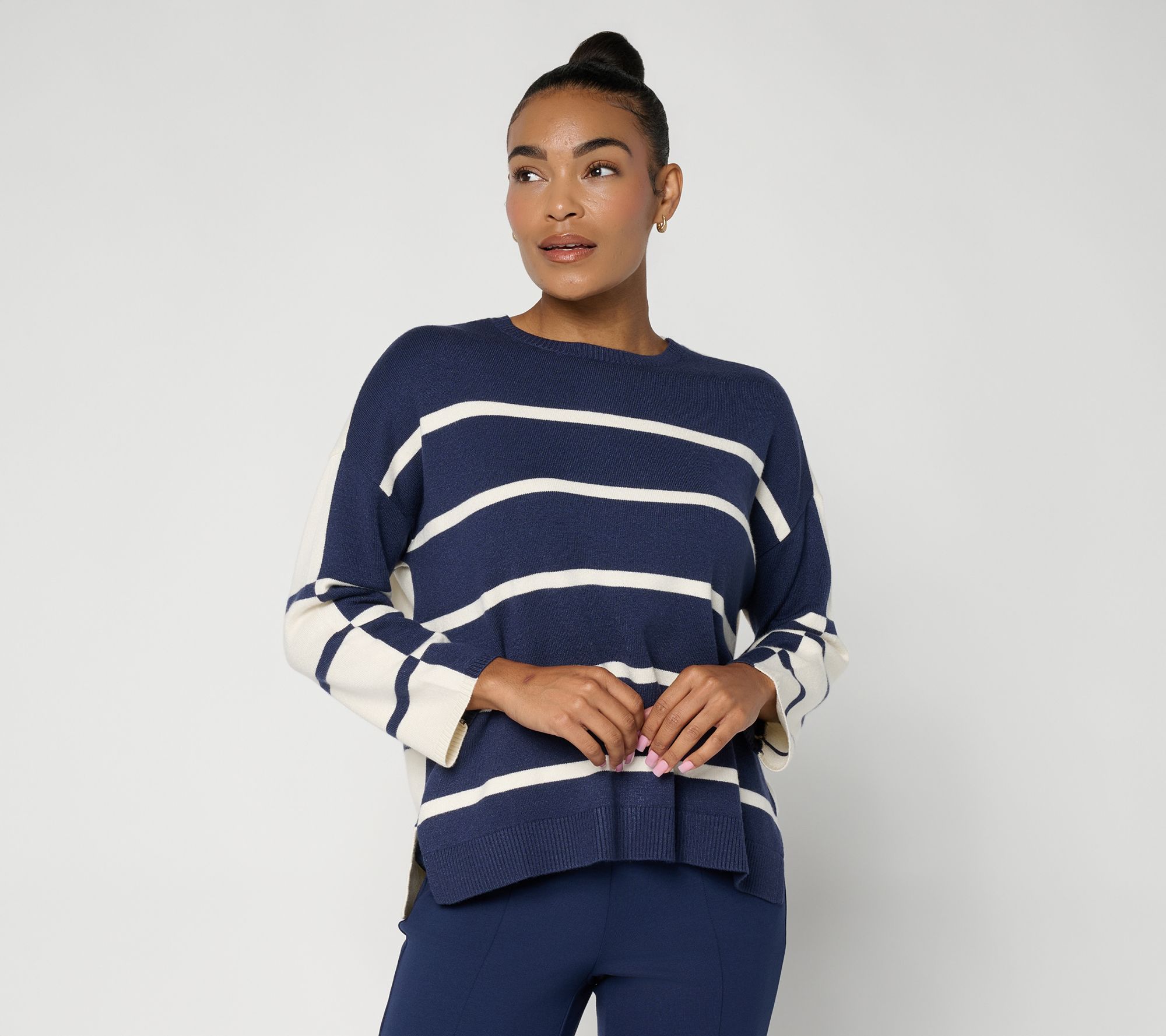 & BASICS SoftKNIT Long Sleeve 2-Tone Stripe Sweater