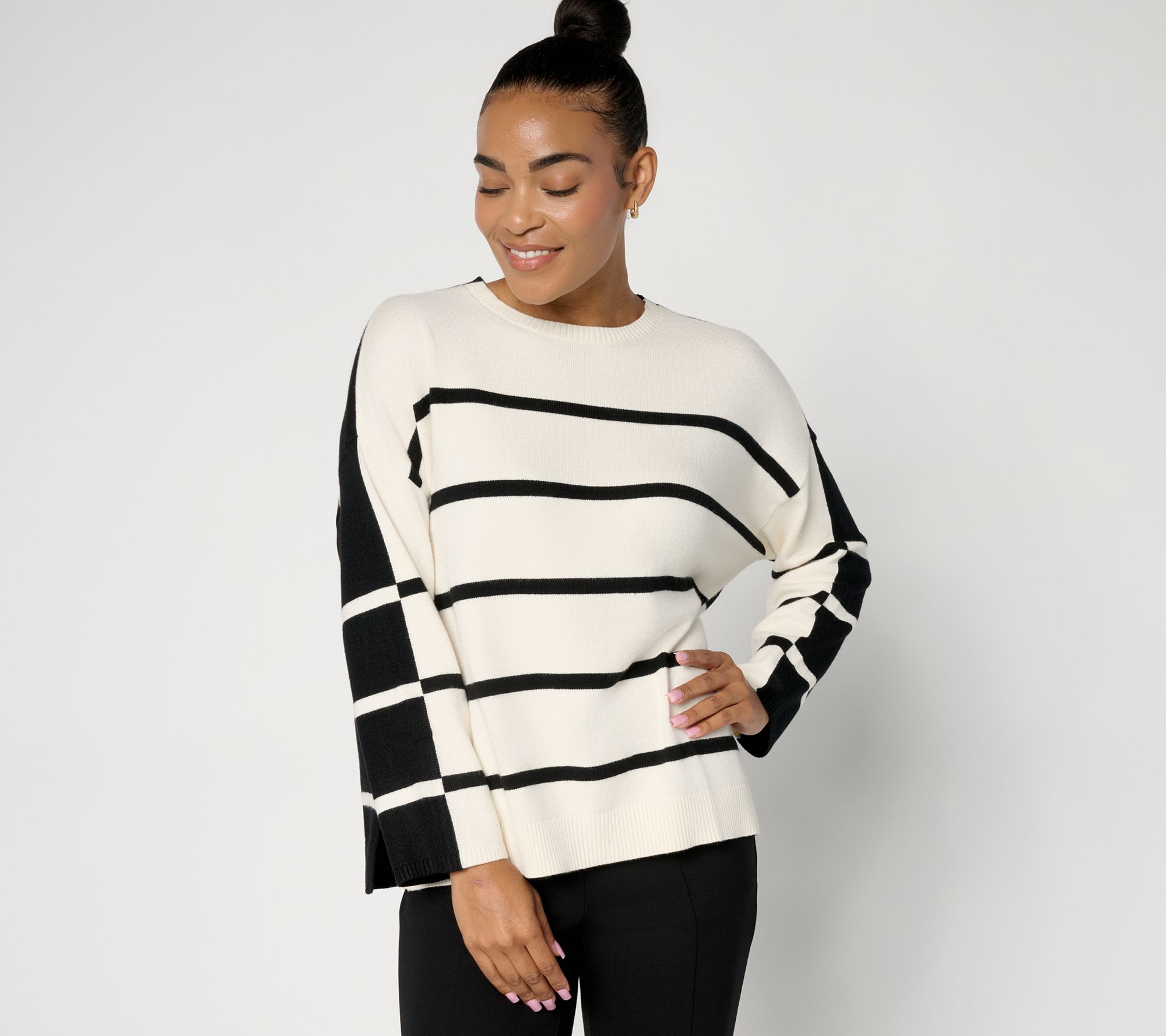 & BASICS SoftKNIT Long Sleeve 2-Tone Stripe Sweater