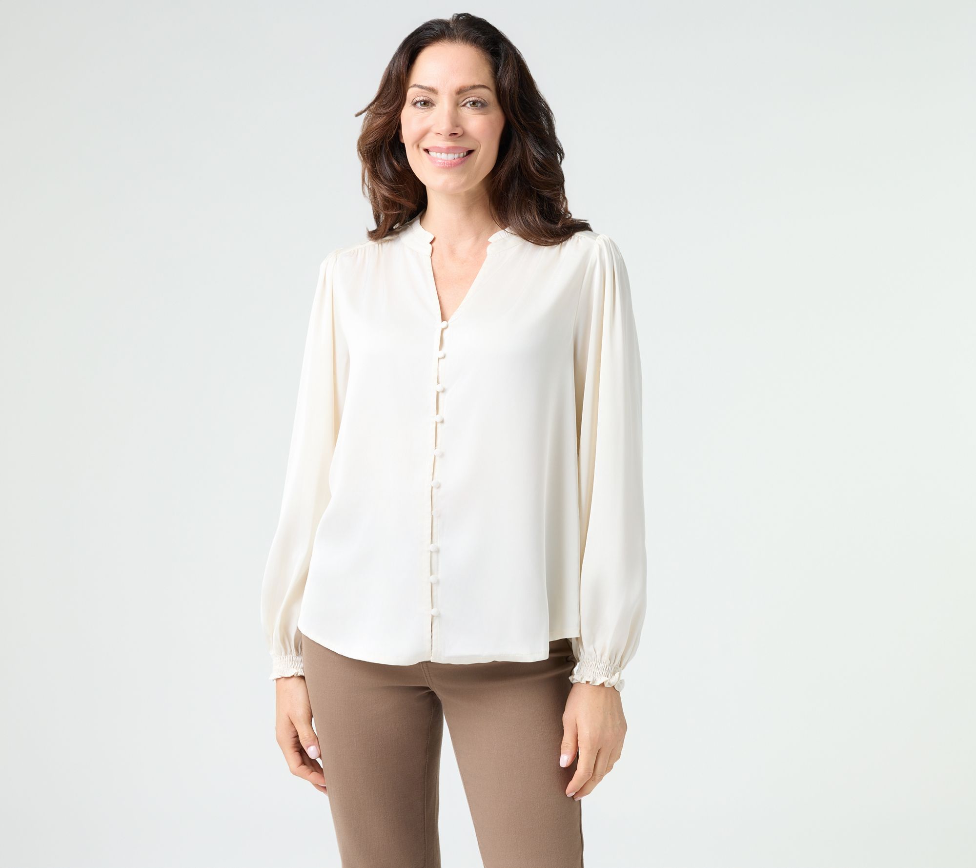 "As Is" nicole by Nicole Miller Joni Silk Ruffle Neck Blouse