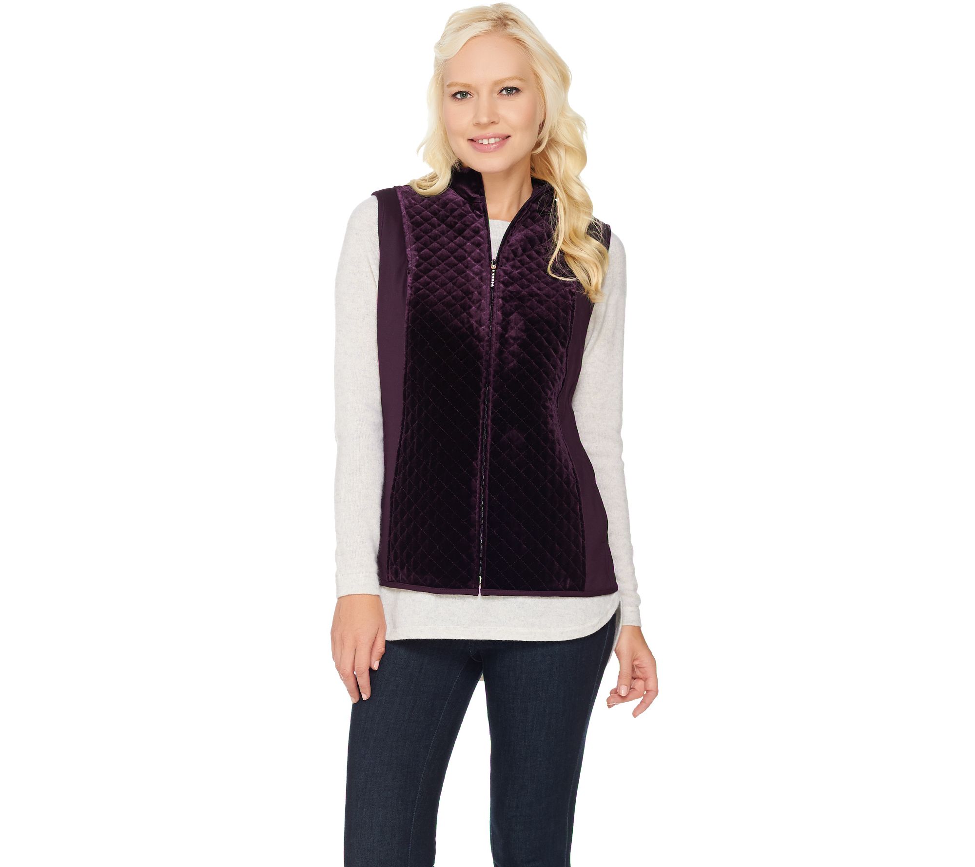 Susan Graver Quilted Velvet Zip Front Vest