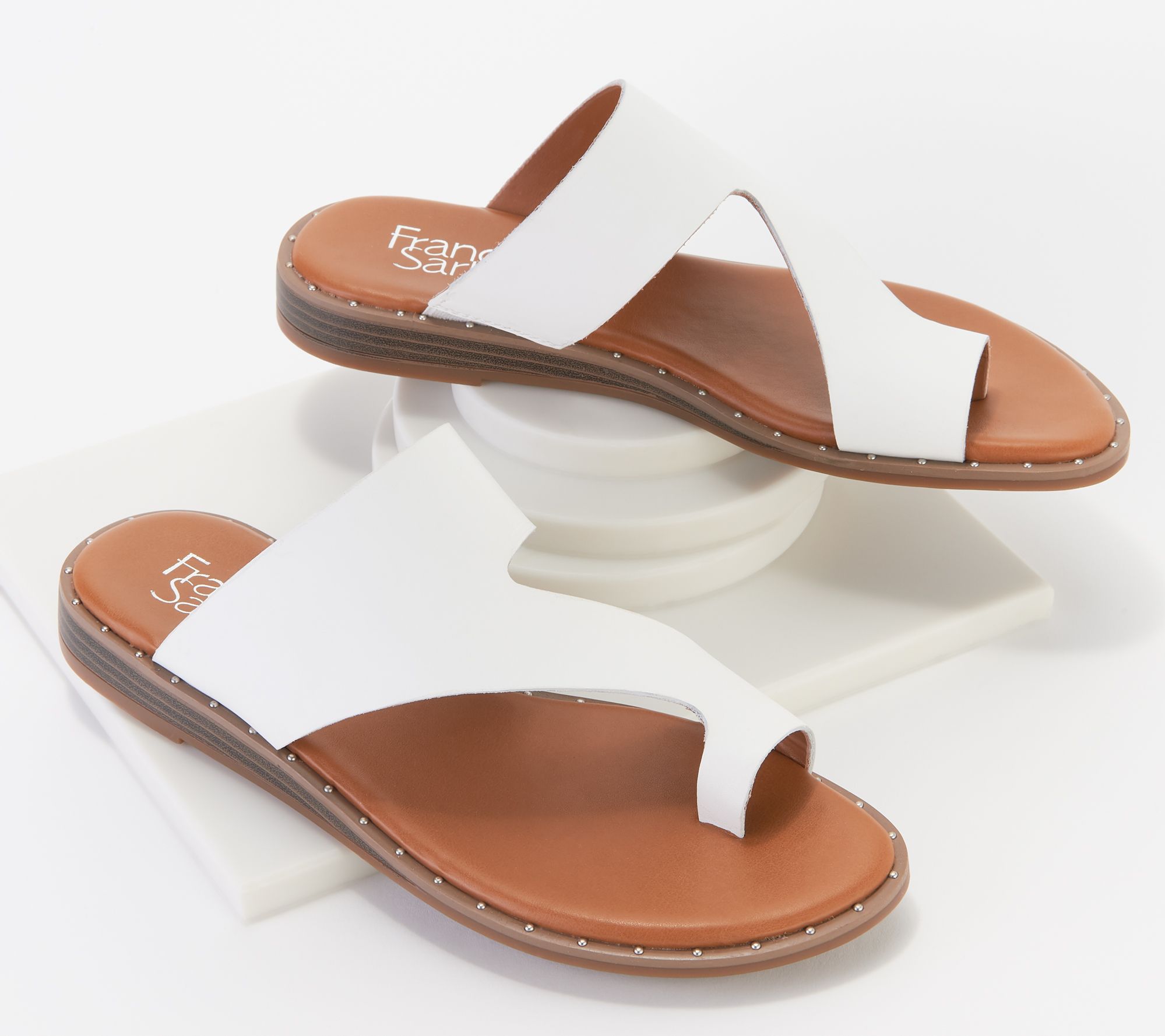 Franco Sarto Leather Toe-Loop Sandals - Ginny - QVC.com