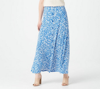 Susan Graver Petite Print or Solid Liquid Knit Maxi Skirt - A374126