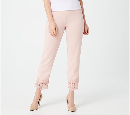 Dennis Basso Regular Luxe Crepe Pull-On Ankle Pants with Lace