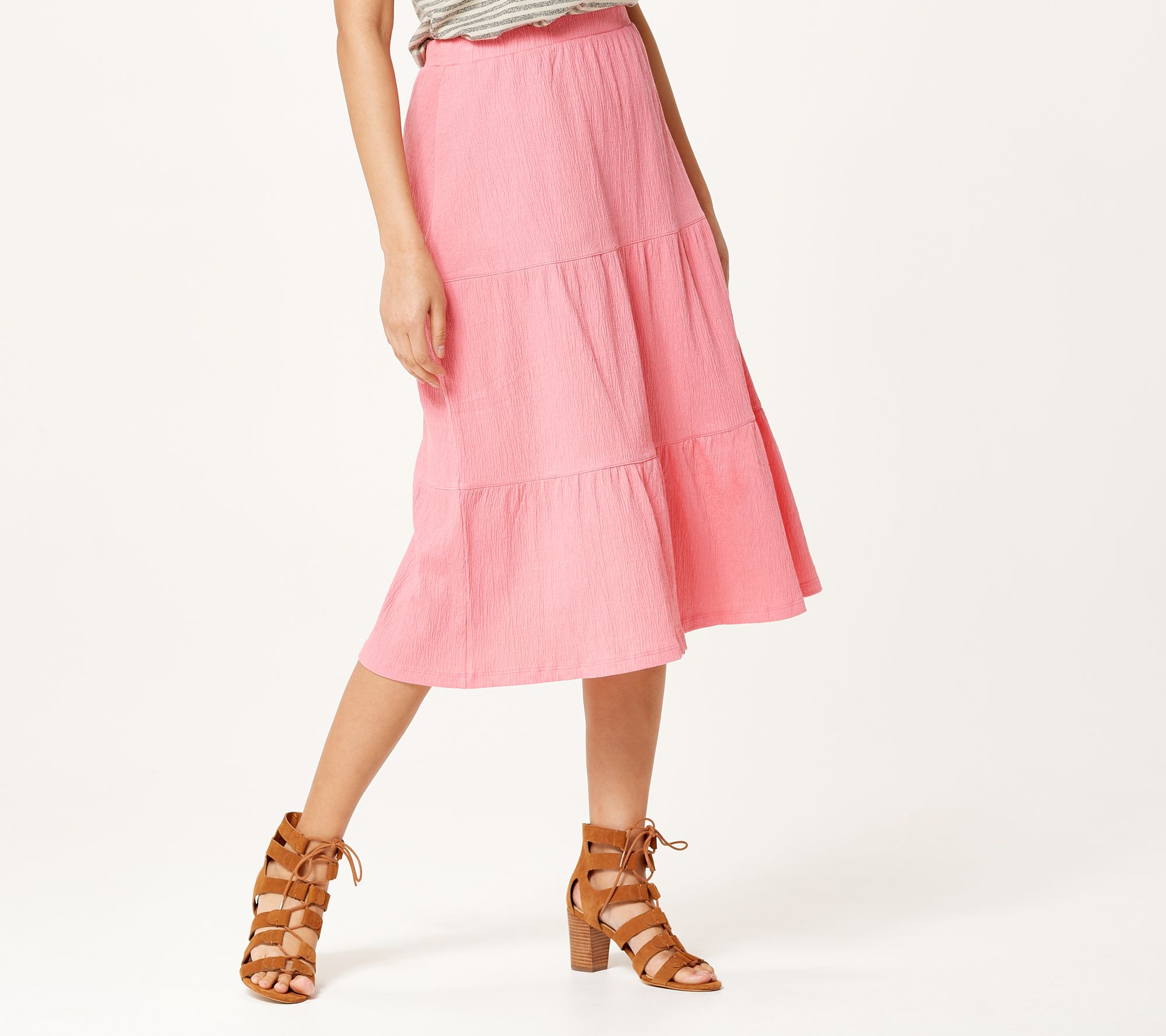 Denim & Co. Petite Knit Gauze Tiered Midi Skirt