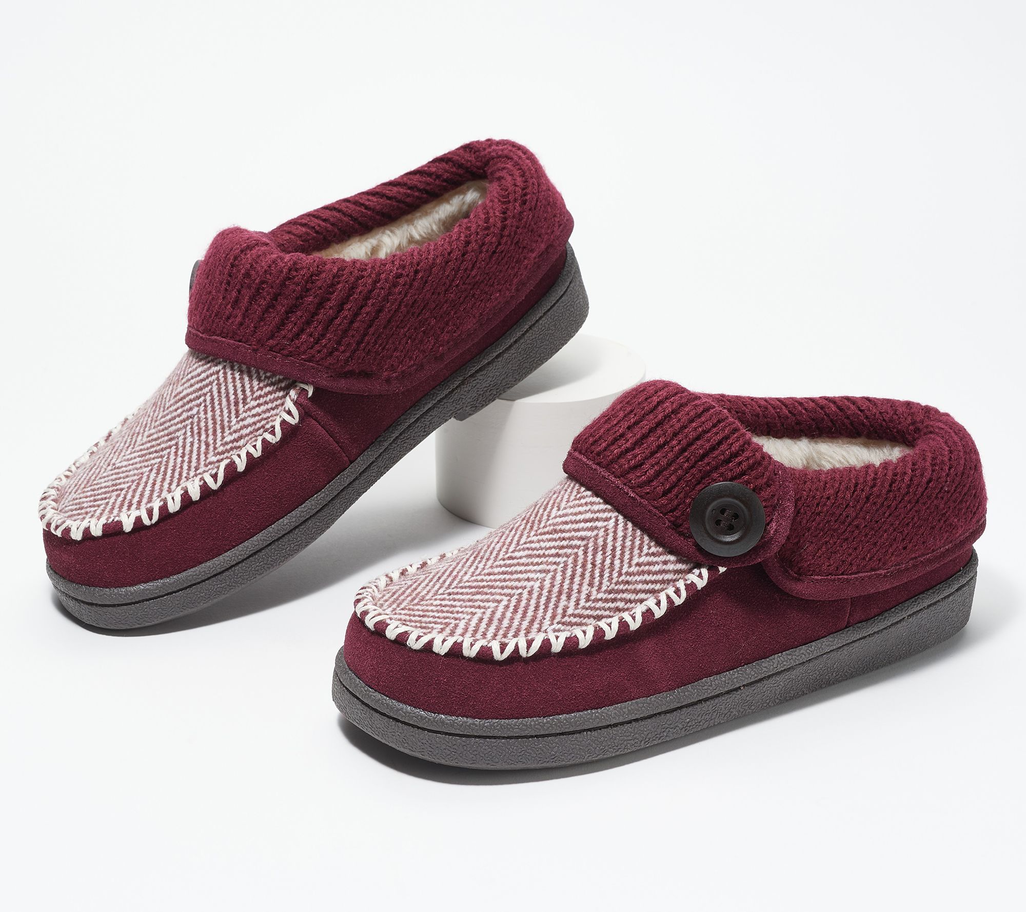 Clarks Suede Women's Herringbone Slippers with Ribbed Trim - QVC.com