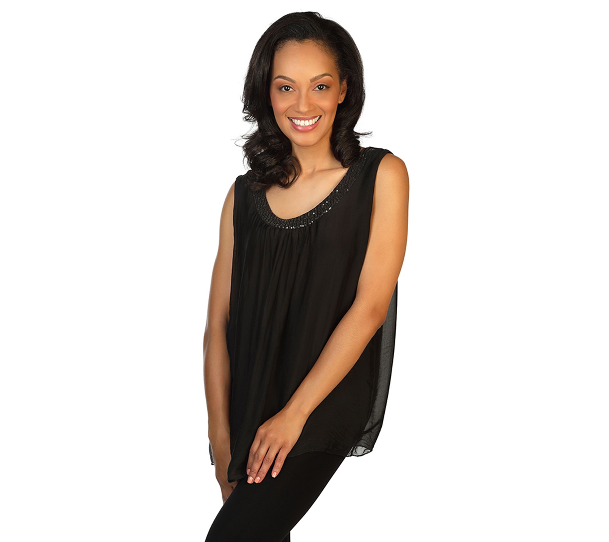 skinnytees Missy Sleeveless Silk & Sequin Blouse