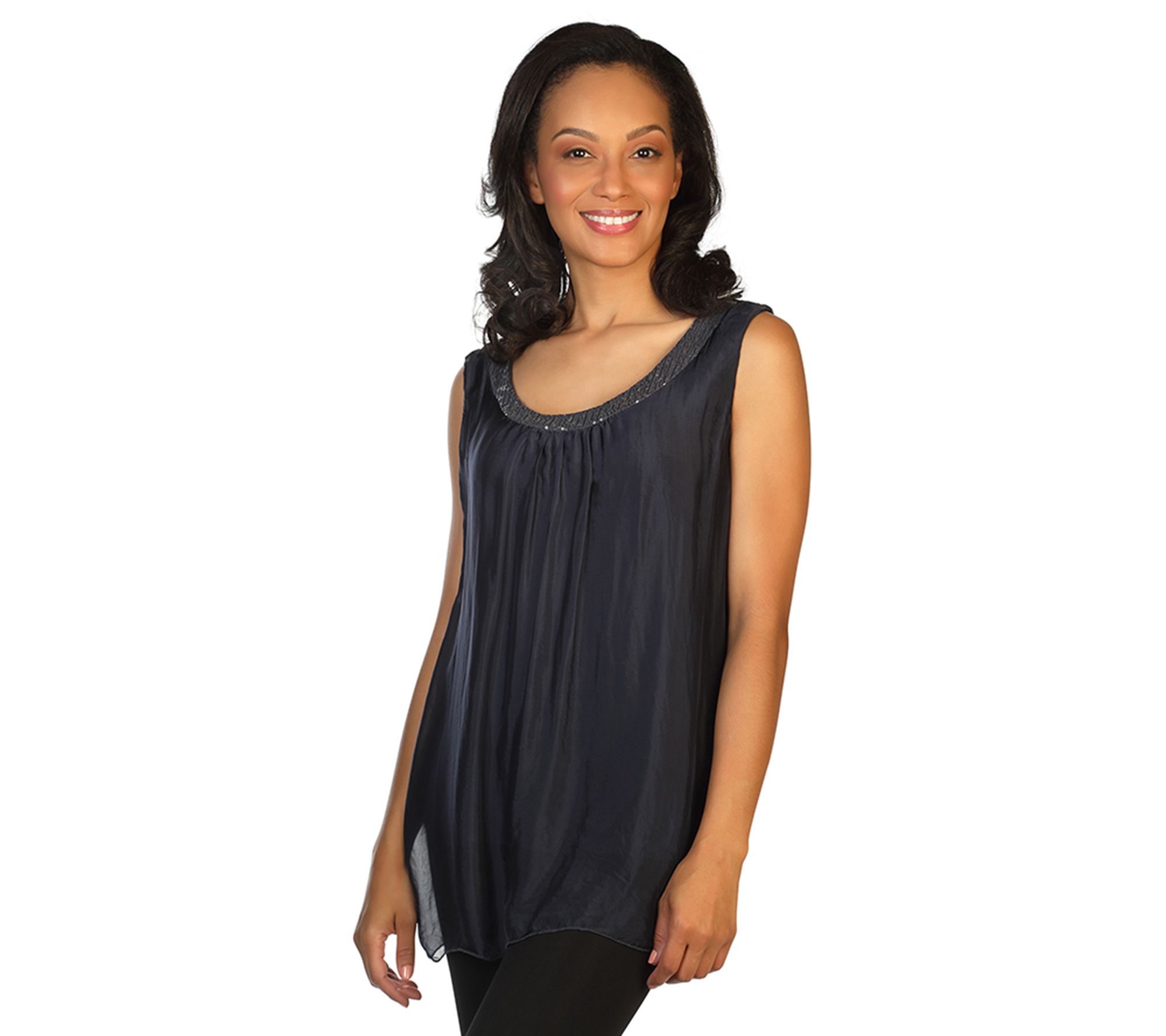 skinnytees Missy Sleeveless Silk & Sequin Blouse