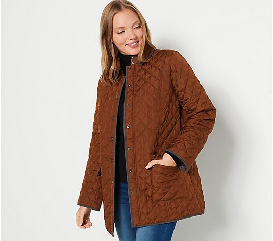 Joan Rivers Quilted Barn Jacket with Faux Suede Trim