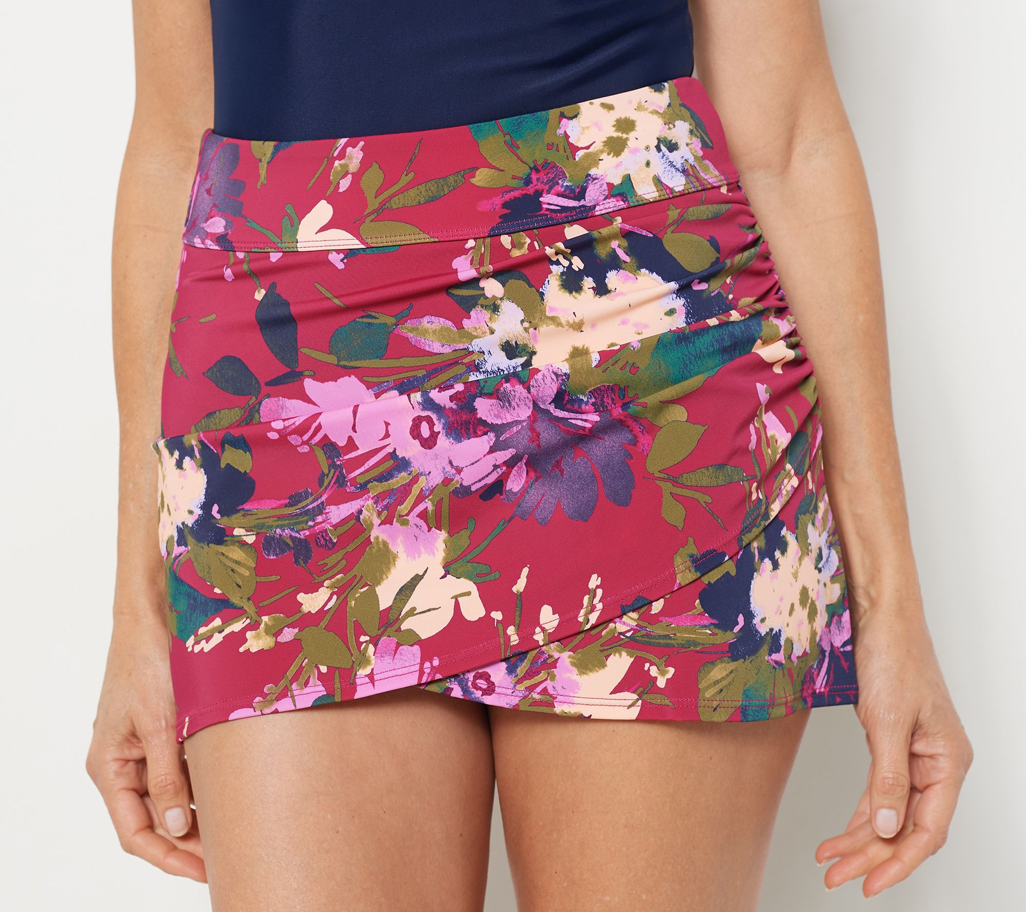 "As Is" Denim & Co. Beach Pull-On Wrapped Swim Overskirt