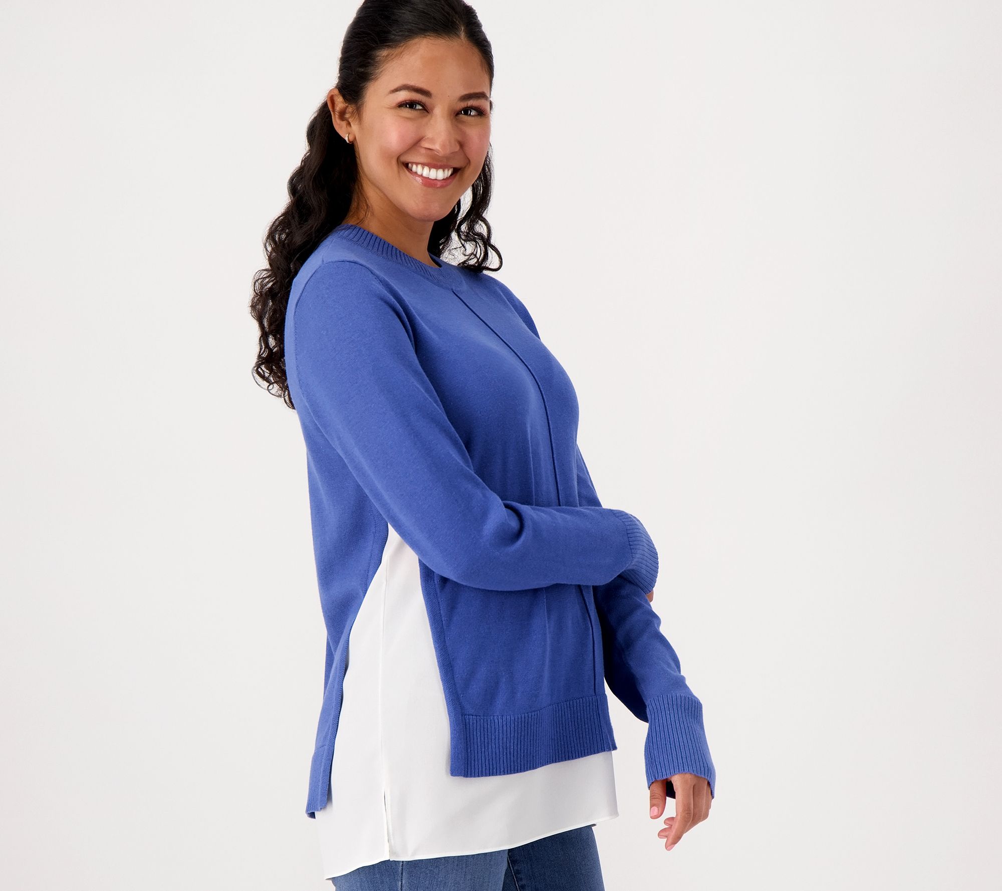 Isaac Mizrahi Live! Layered Look Sweater With High Side Slits