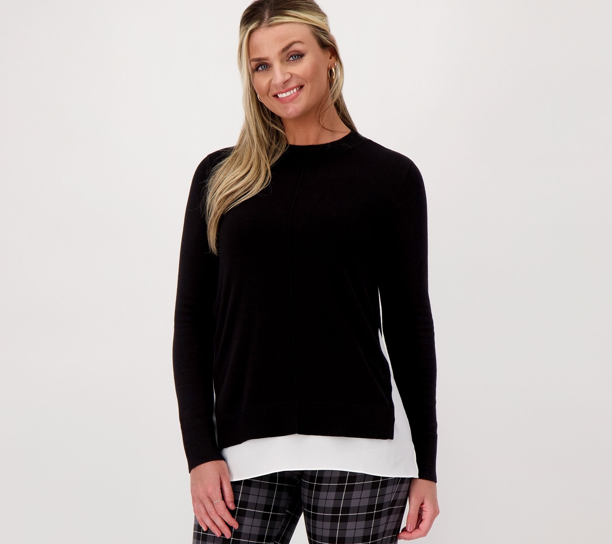 Isaac Mizrahi Live! Layered Look Sweater With High Side Slits