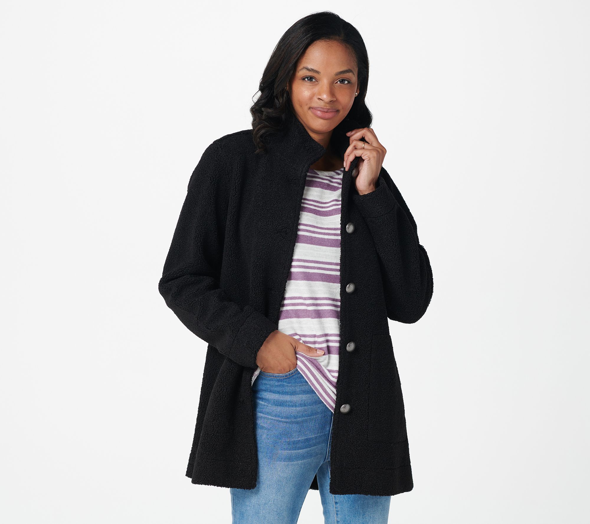 "As Is" Susan Graver Weekend Knit Boucle Button-Front Jacket