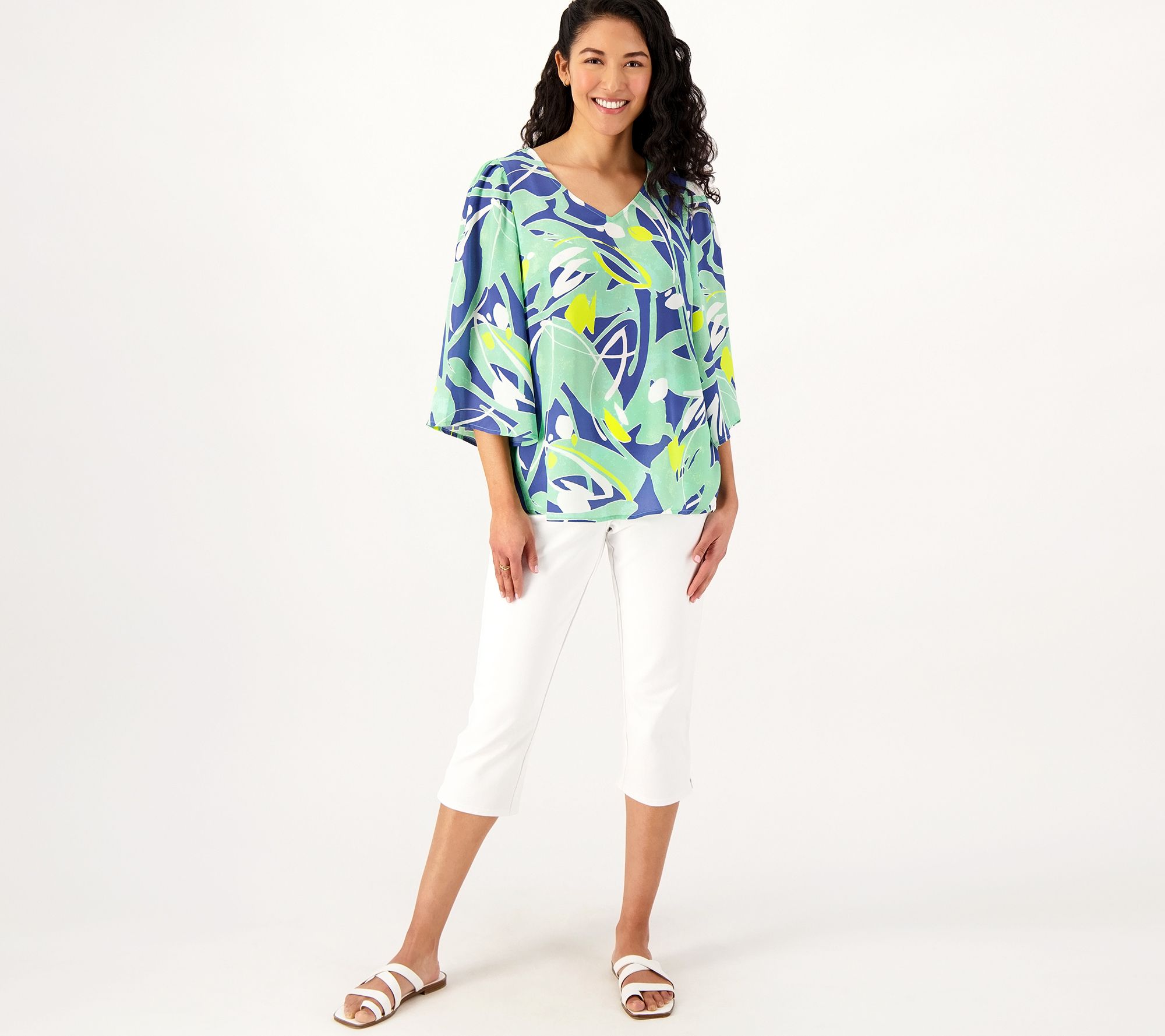 Belle by Kim Gravel Color Splash V-Neck Flutter Sleeve Top - QVC.com