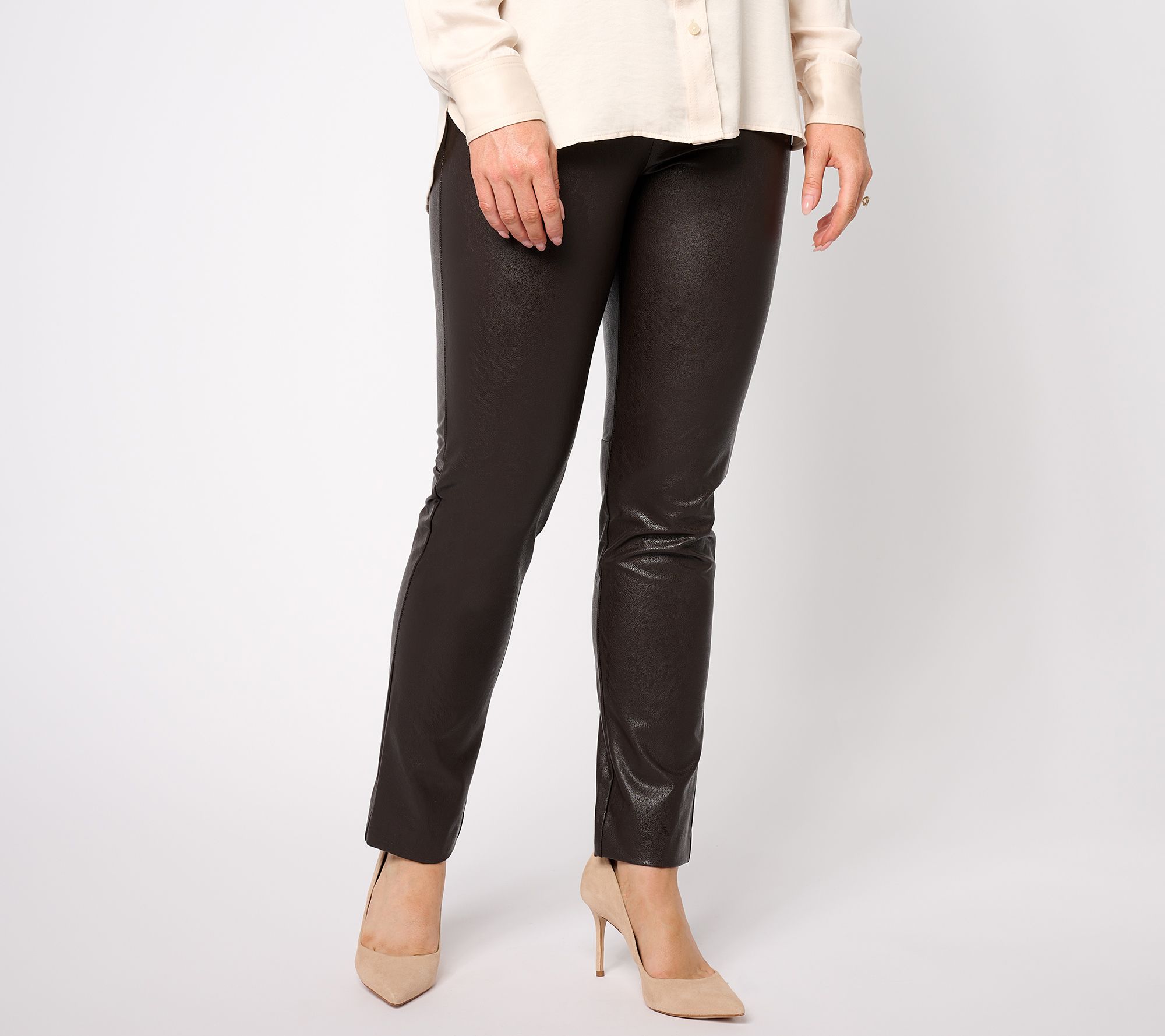 GRAVER Susan Graver Petite Faux Leather Pull-On Ankle Pants