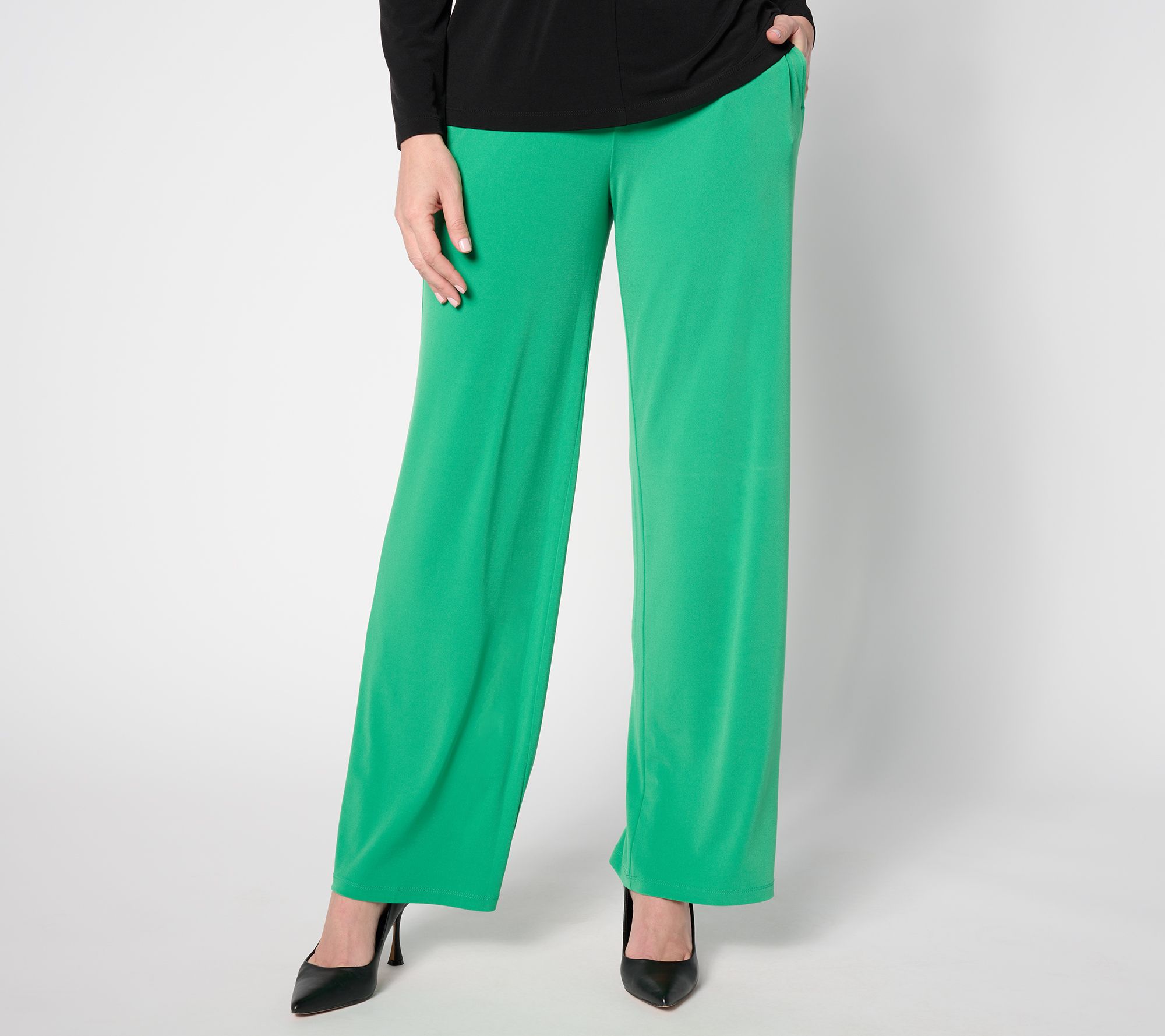 Susan Graver Pet Liquid Knit Wide-Leg Pants with Button Detail