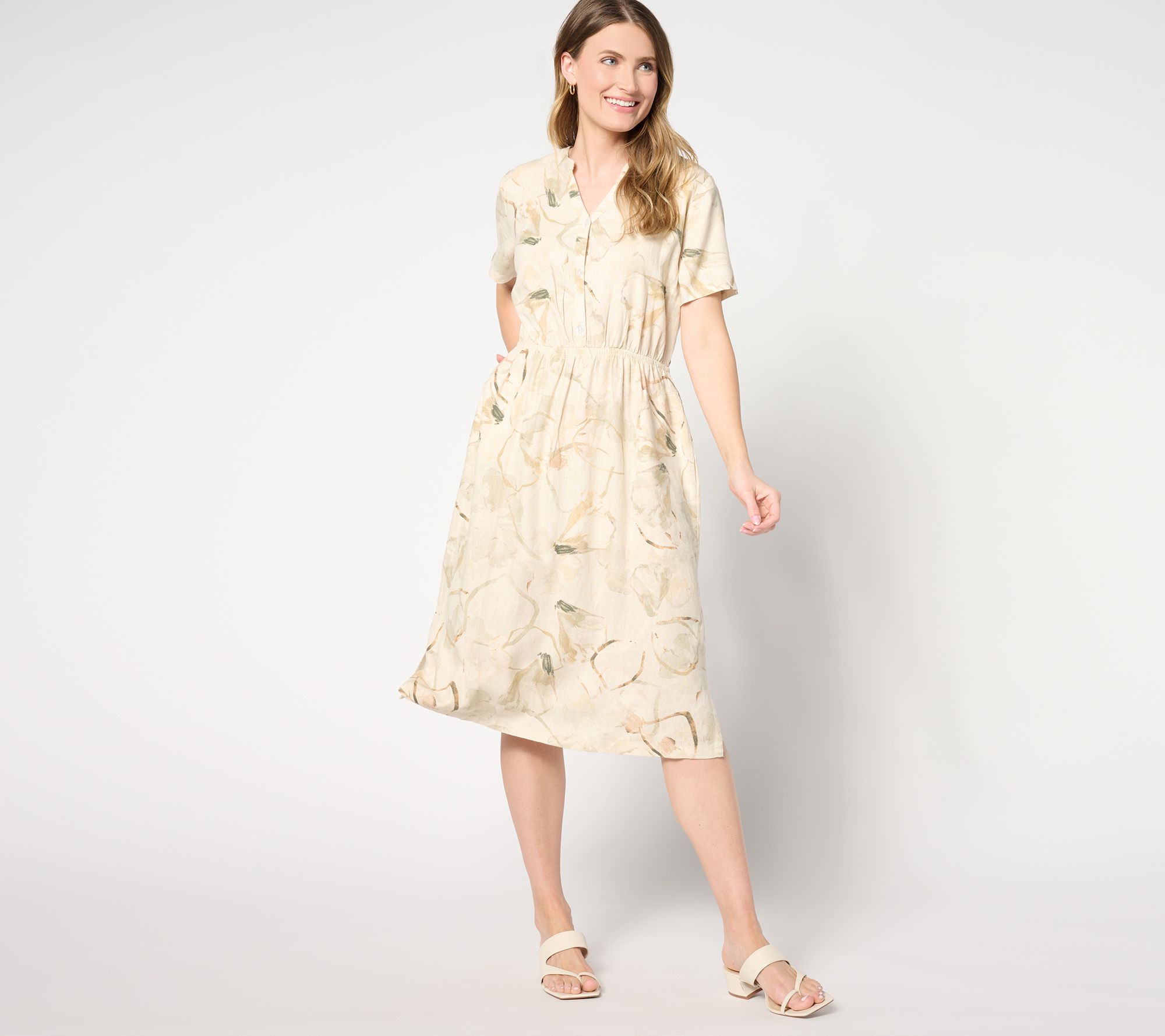 Denim & Co. Naturals Regular Printed Short Sleeve Dress