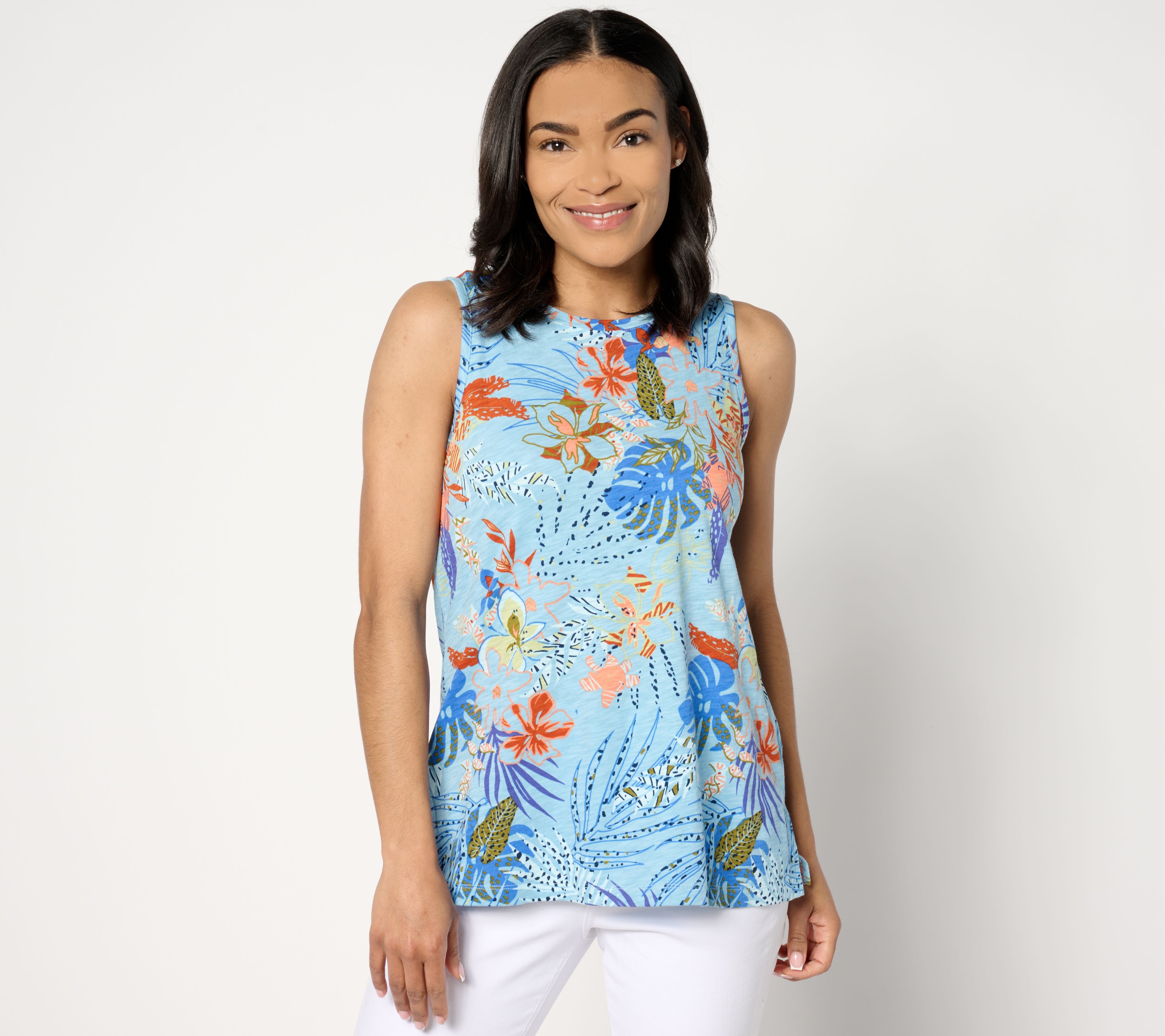 LOGO by Lori Goldstein Beach to Street Printed Knit Tank Top