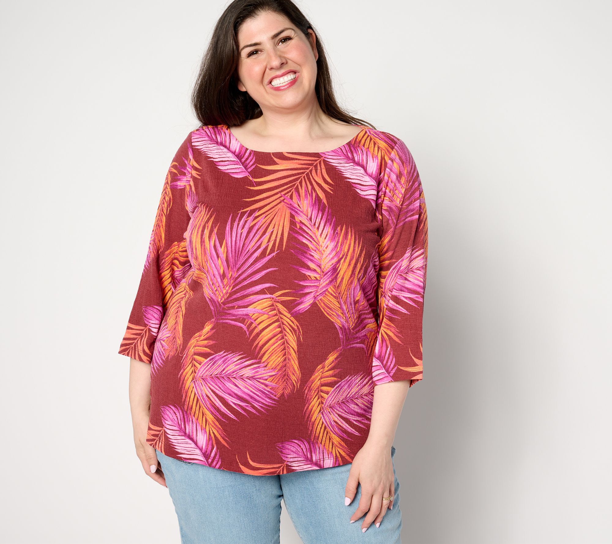 Denim & Co. Beach Printed Knit Gauze Boat Neck Top