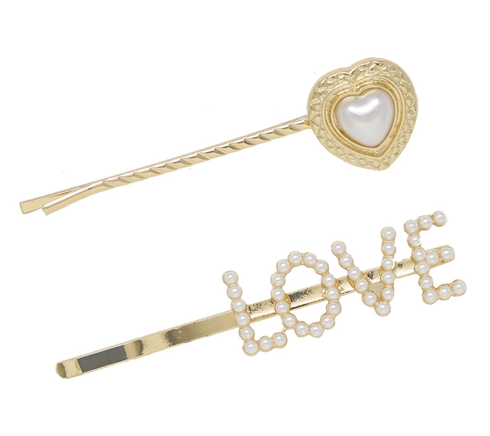 Ettika Faux Pearl Golden Love & HeartHair Pin Set
