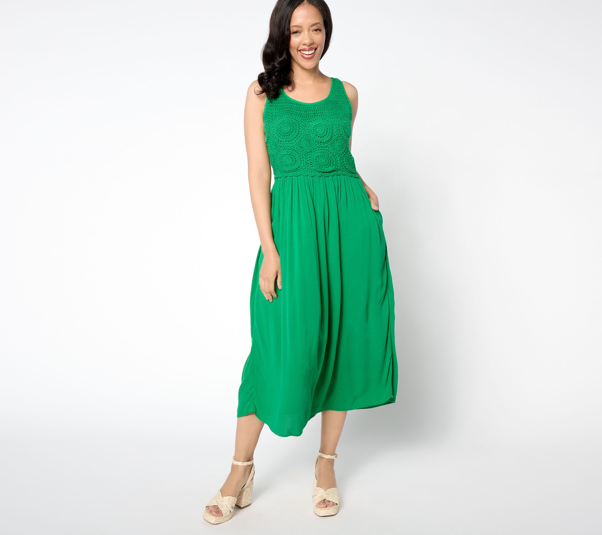 Destination 365 Regular Crinkle Chiffon Crochet Maxi Dress - QVC.com