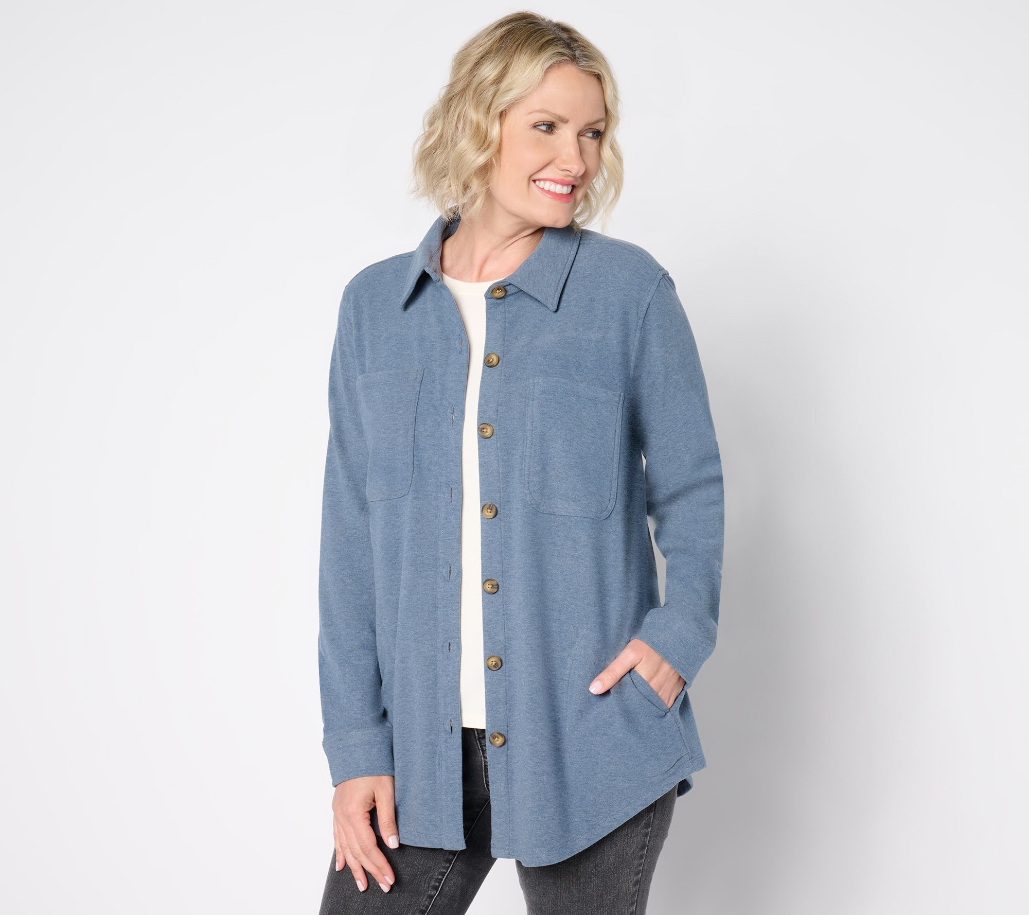 Belle by Kim Gravel Team Colors Horn Button Knit Shacket