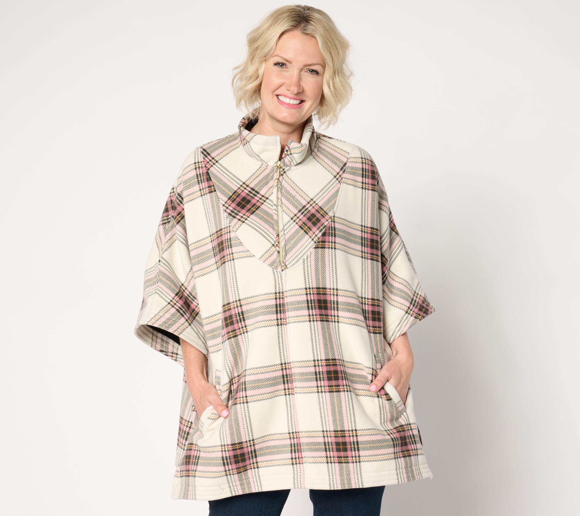 Weatherproof Quarter Zip Plaid Fleece Poncho