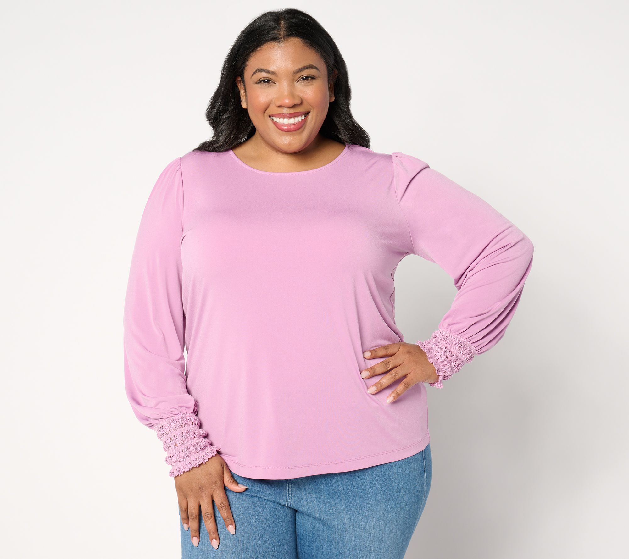 Susan Graver Liquid Knit Long-Sleeve Top with Novelty Cuff