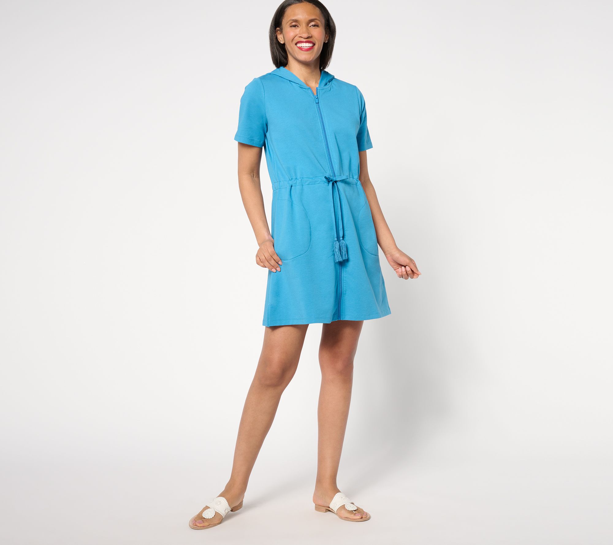 "As Is" Denim & Co. Beach Pet French Terry Zip Up Cover Up Dress