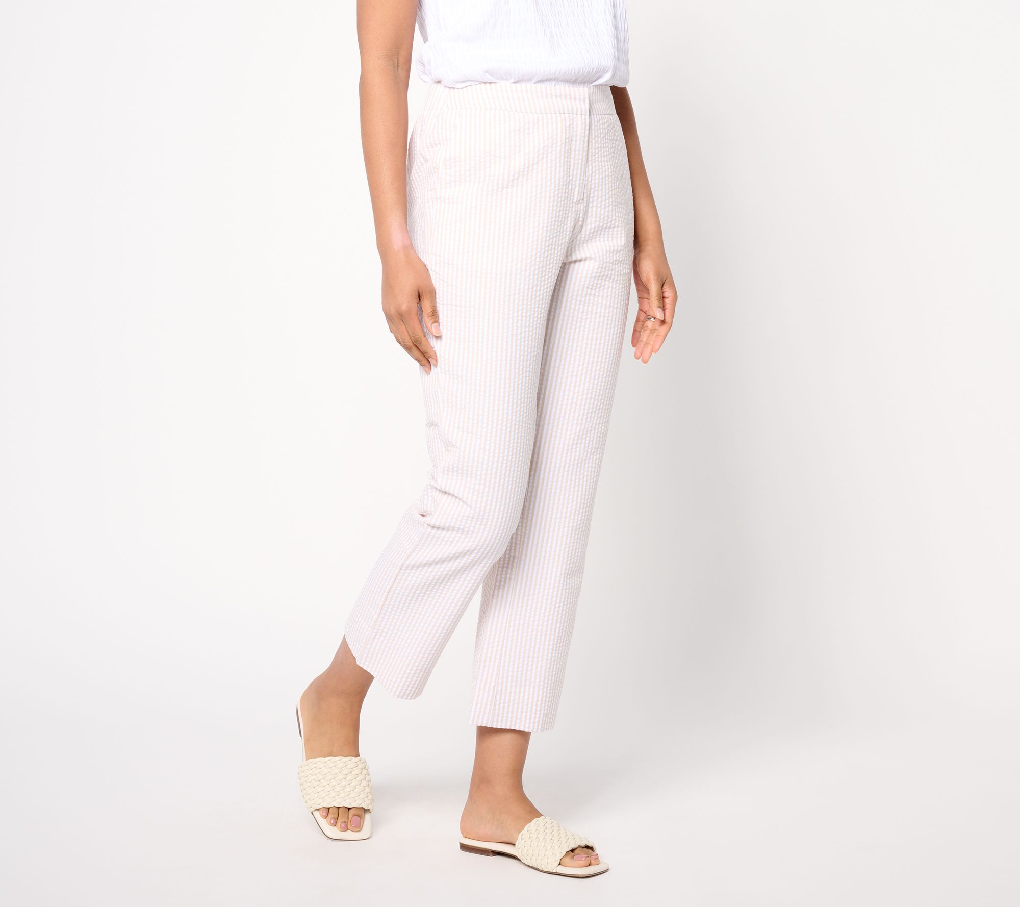 "As Is" Joan Rivers Petite Woven Seersucker Ankle Pants