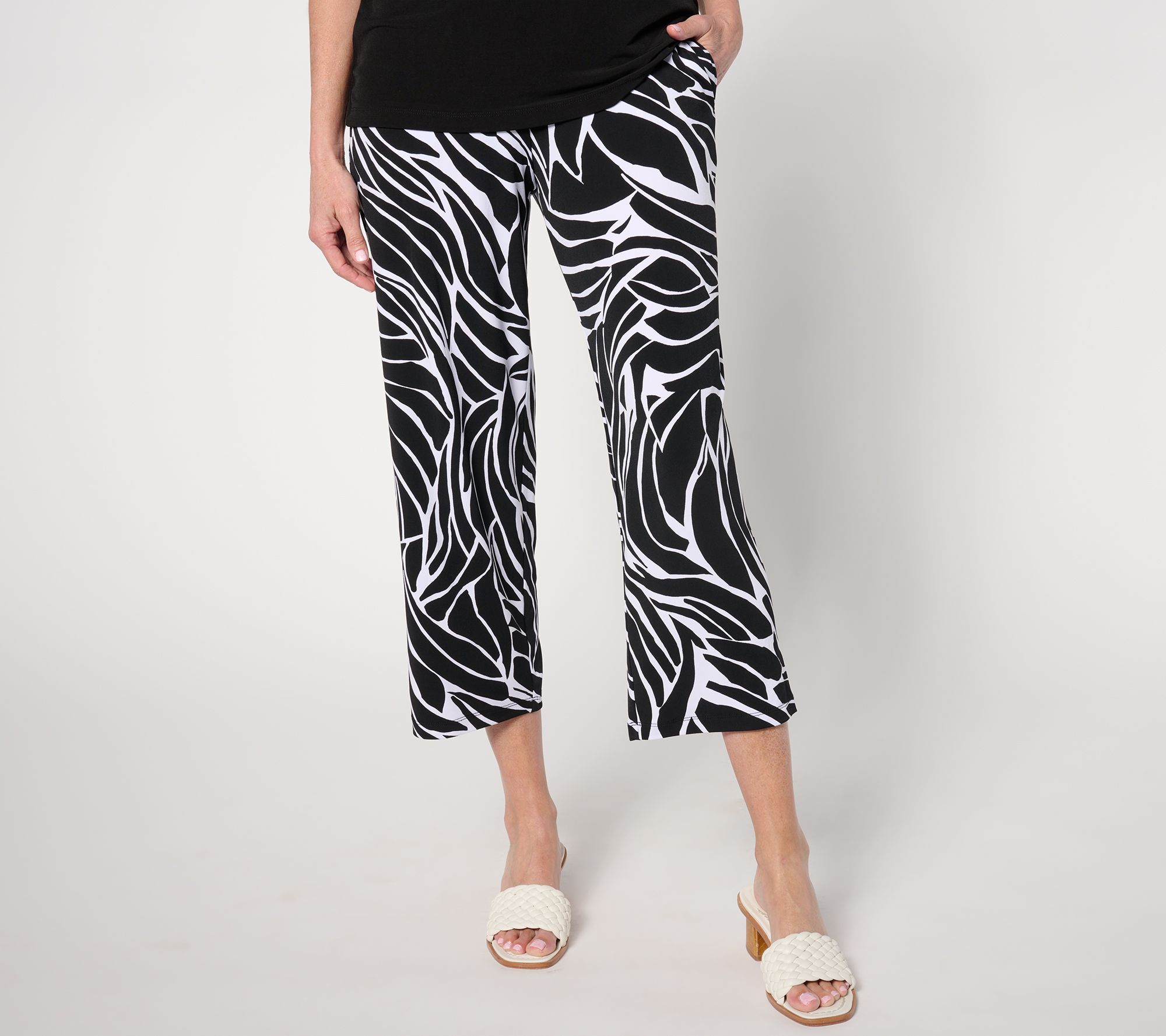 "As Is" Susan Graver Regular Printed Liquid Knit Straight Leg Crop Pants