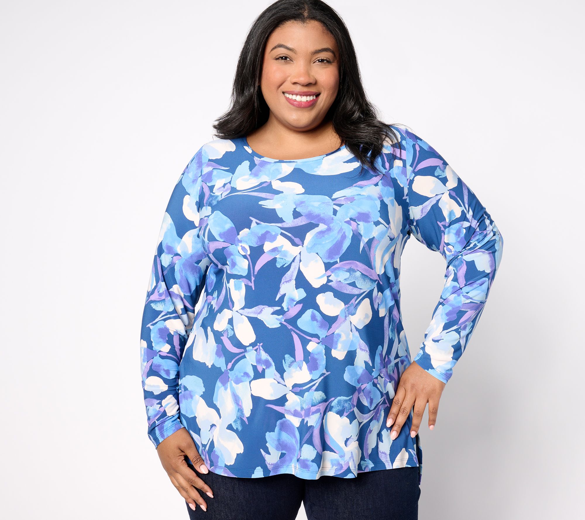 "As Is" Dennis Basso Printed Italia Knit Floral Tunic