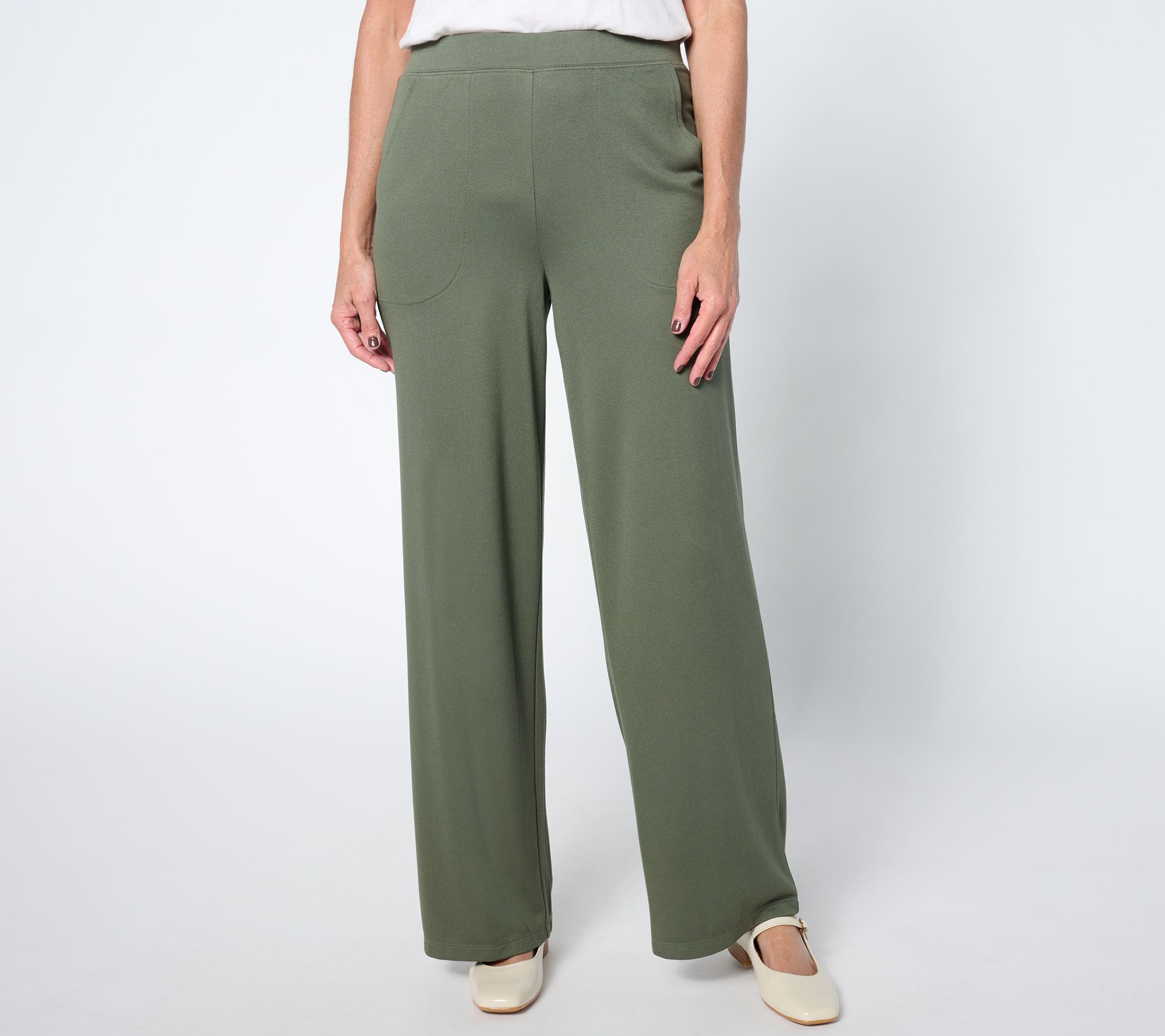 "As Is" Denim & Co. Regular Knit Twill Full Length Wide Leg Pant