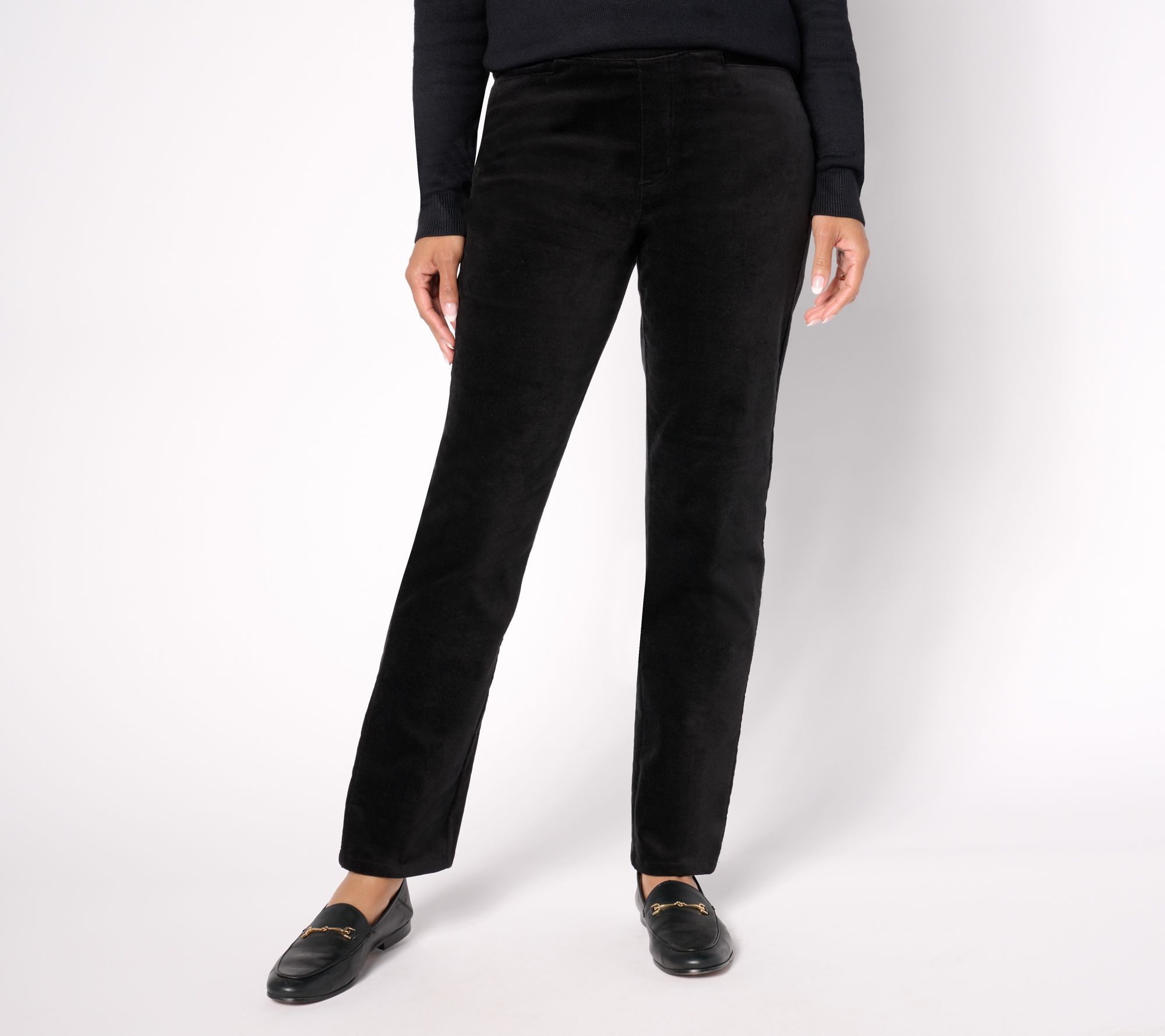 "As Is" Denim & Co. Regular Soft Stretch Velvet Straight Leg Pant
