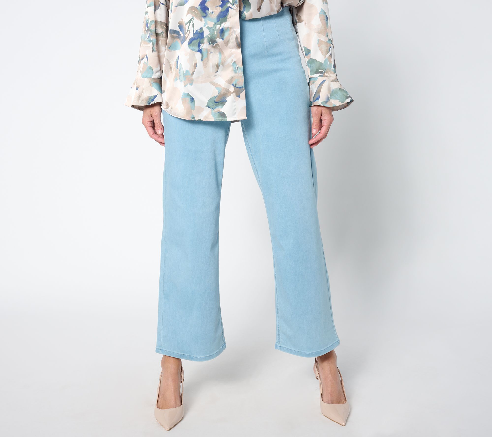 "As Is" Susan Graver Petite Soft Stretch Pull-On Wide-Leg Jeans