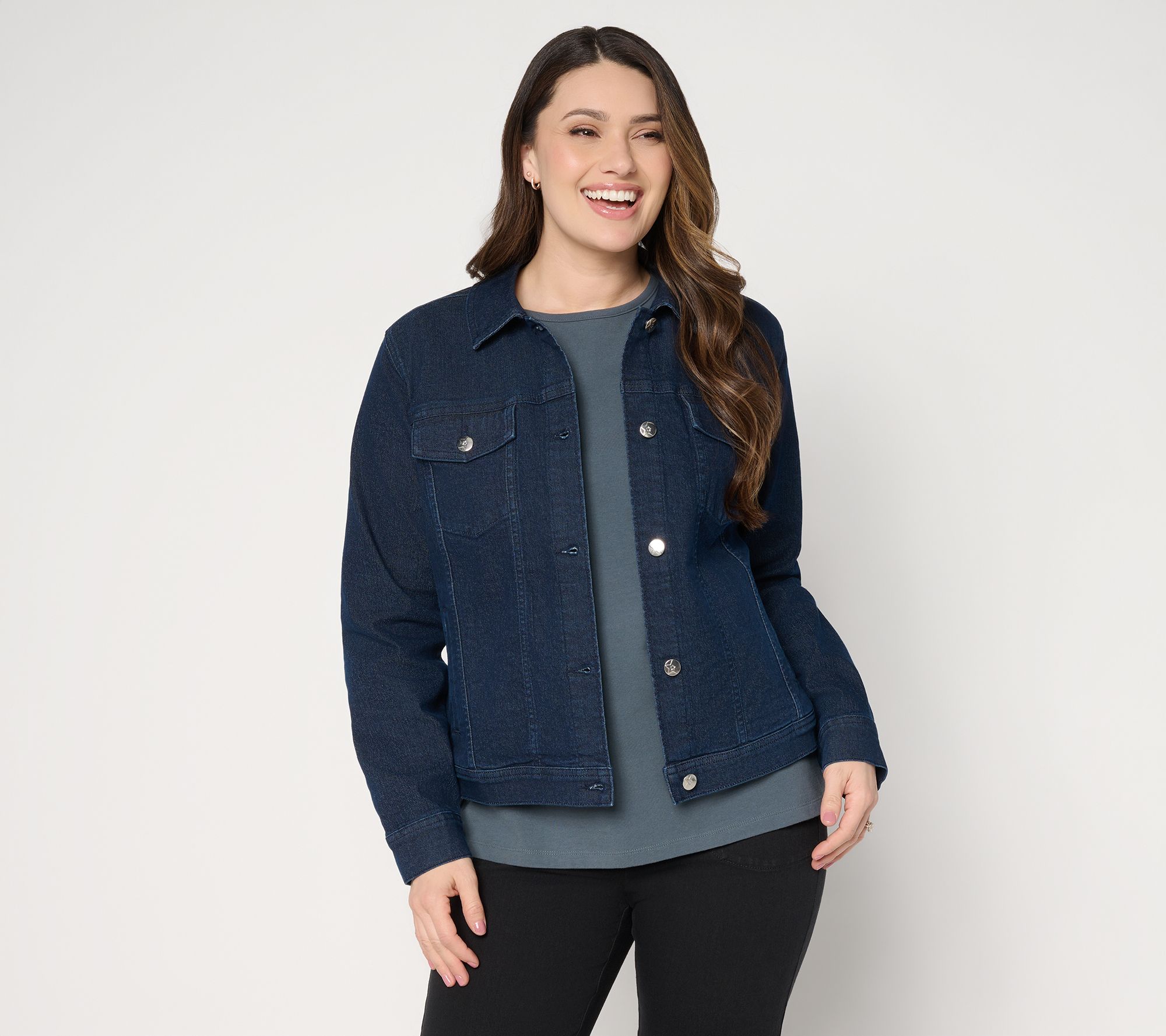 Denim & Co. Indigo Classic Stretch Denim Jacket w/ Star Buttons
