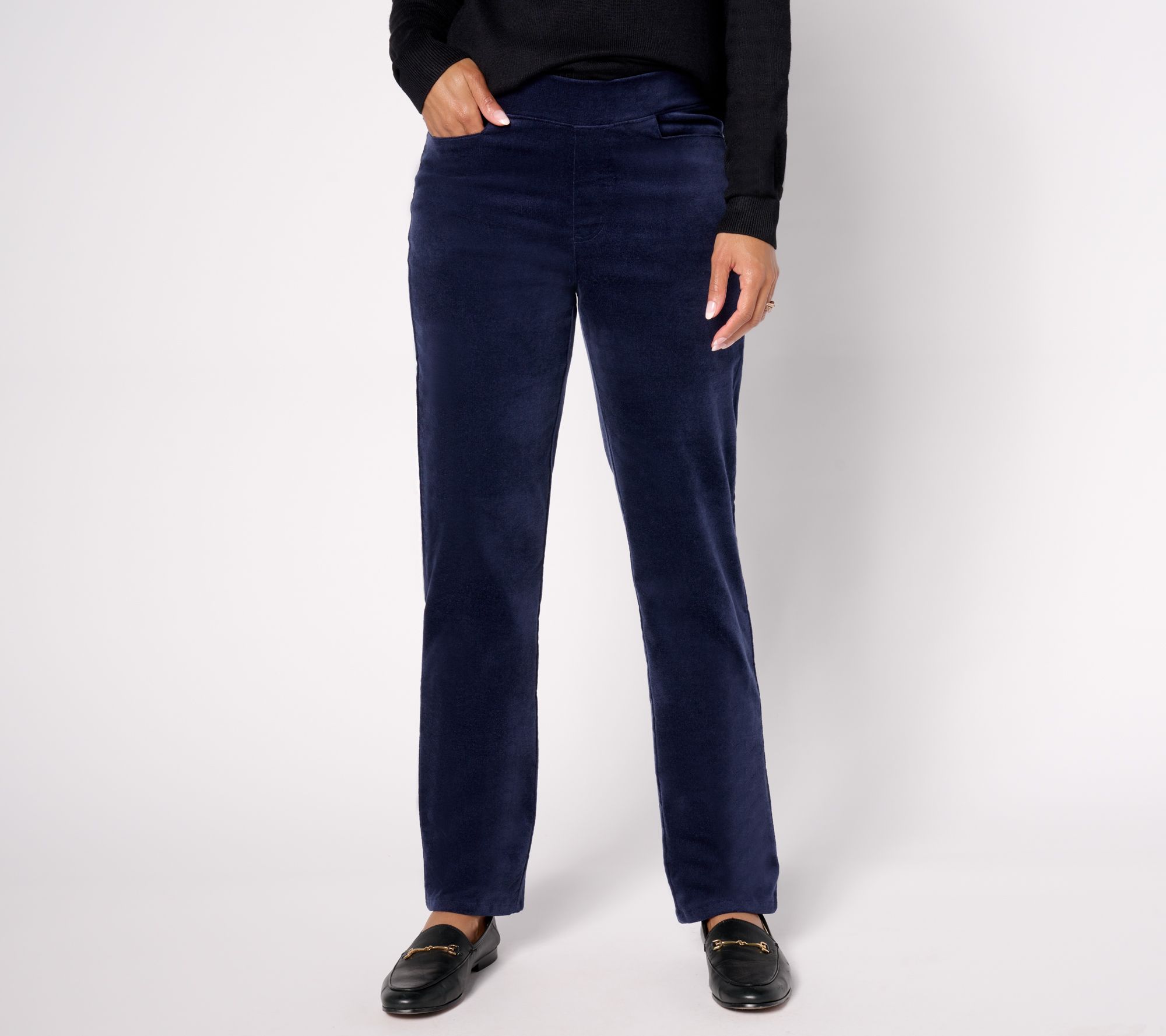 "As Is" Denim & Co. Tall Stretch Velvet Straight Leg Pull-On Pant