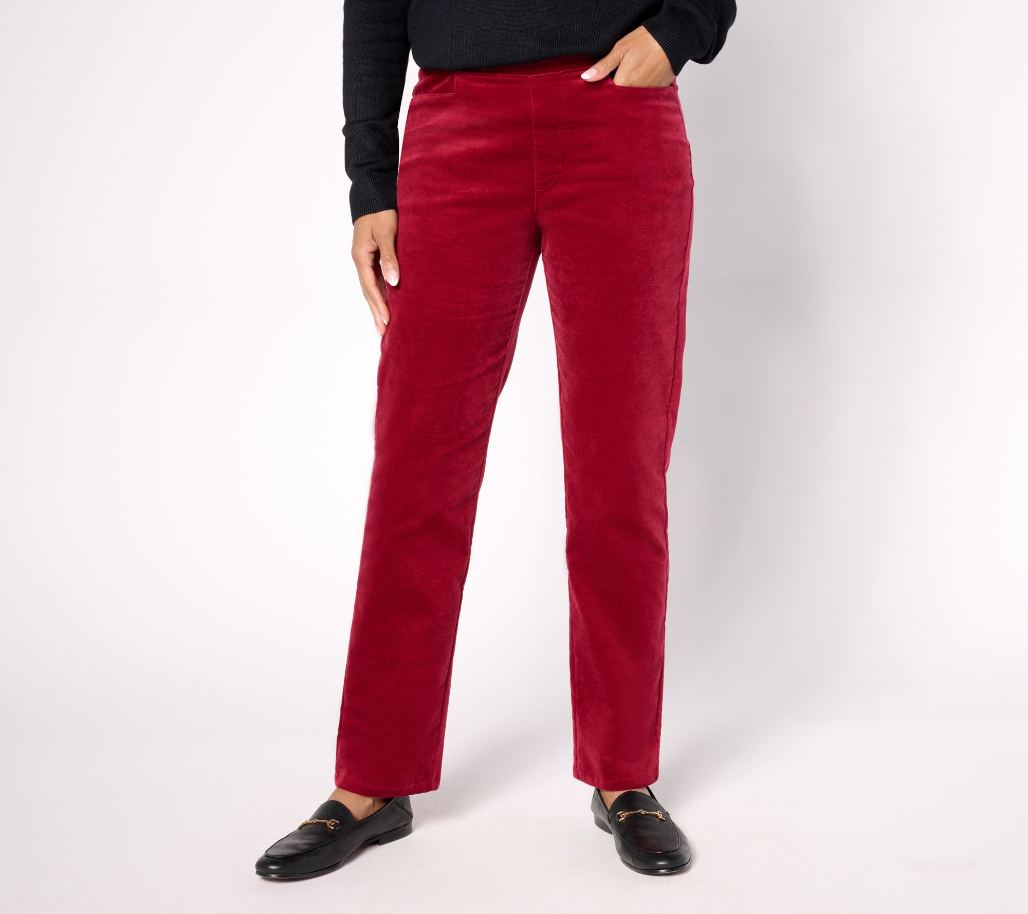 "As Is" Denim & Co. Tall Stretch Velvet Straight Leg Pull-On Pant