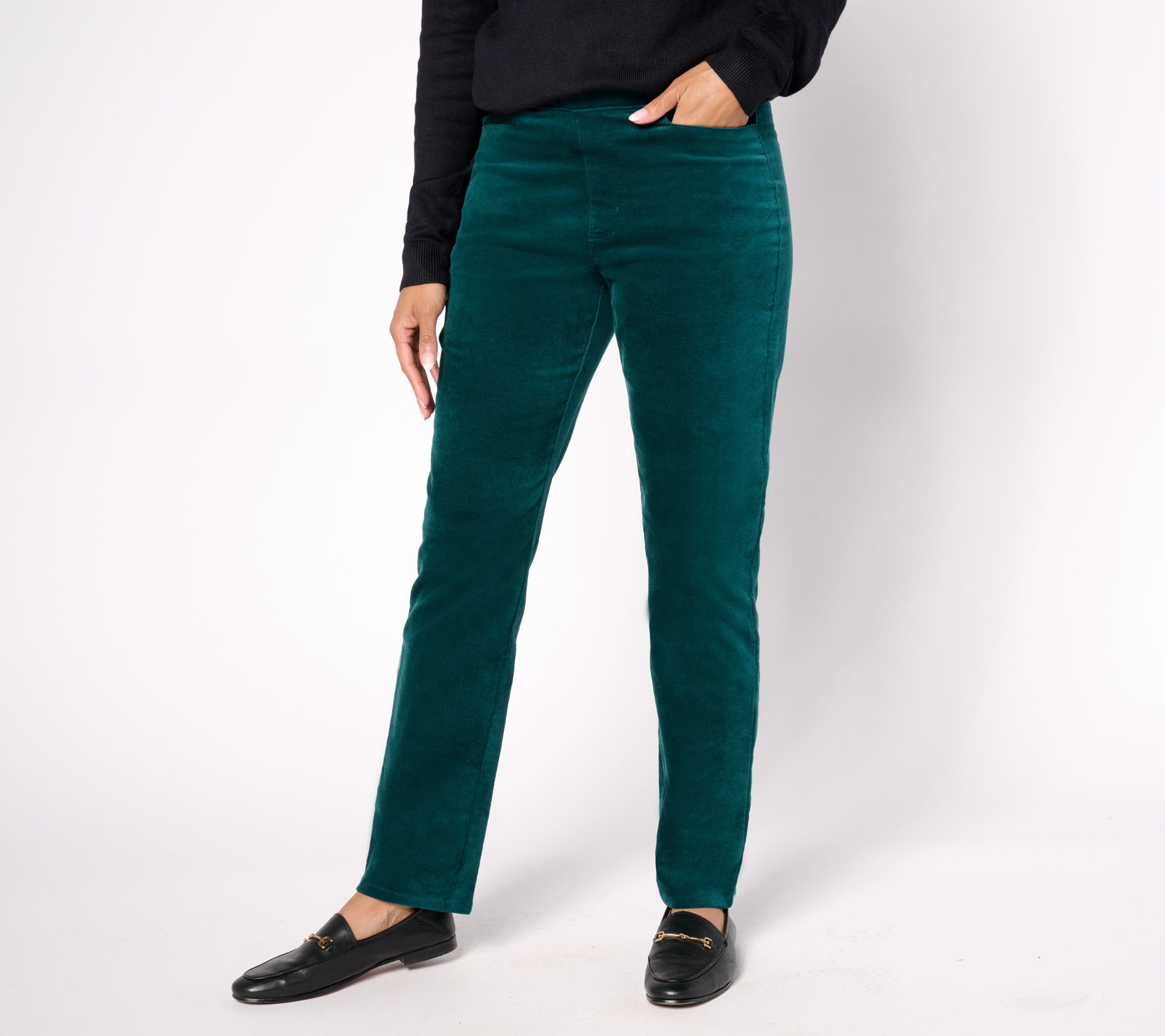 "As Is" Denim & Co. Tall Stretch Velvet Straight Leg Pull-On Pant