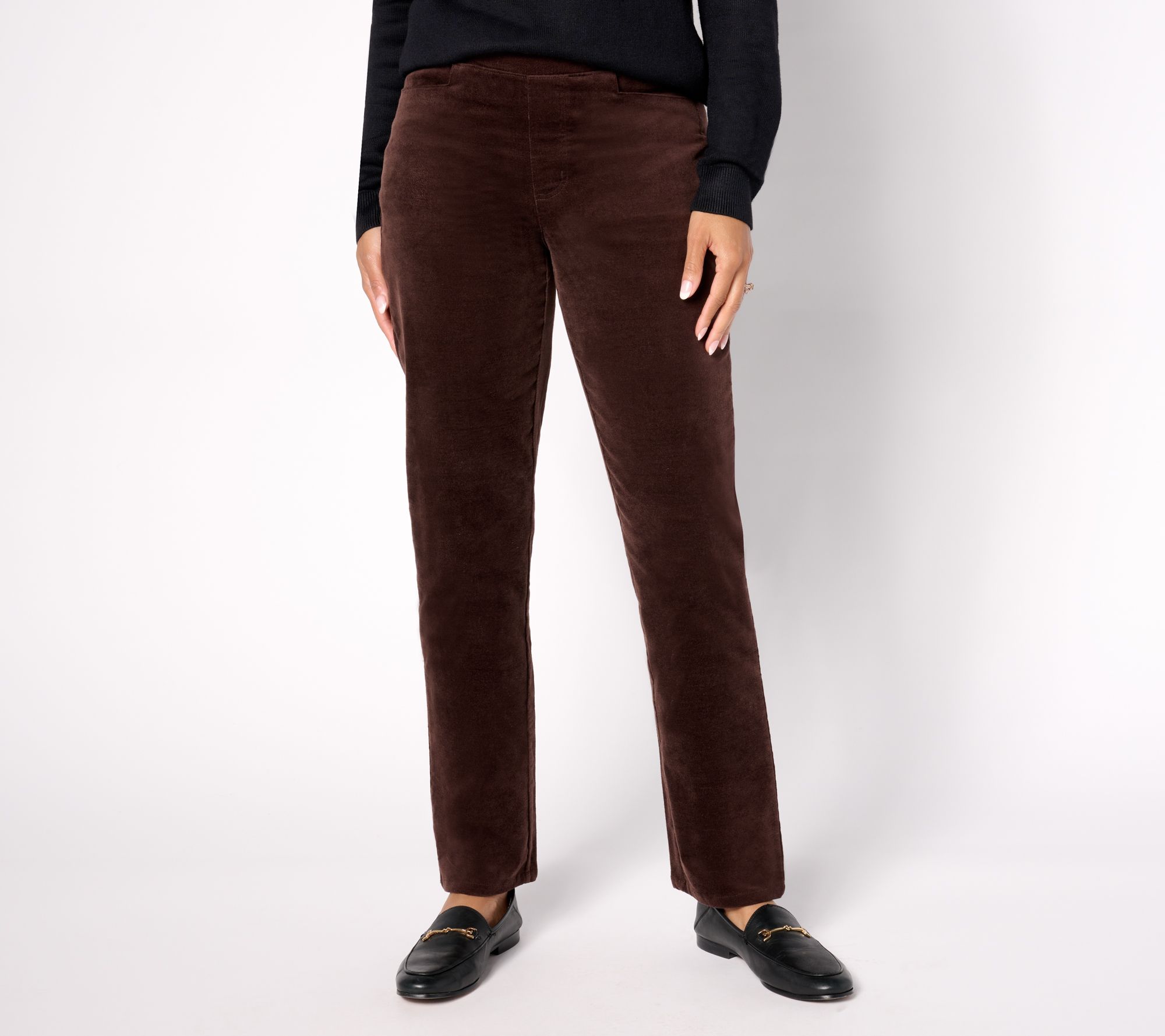 "As Is" Denim & Co. Tall Stretch Velvet Straight Leg Pull-On Pant