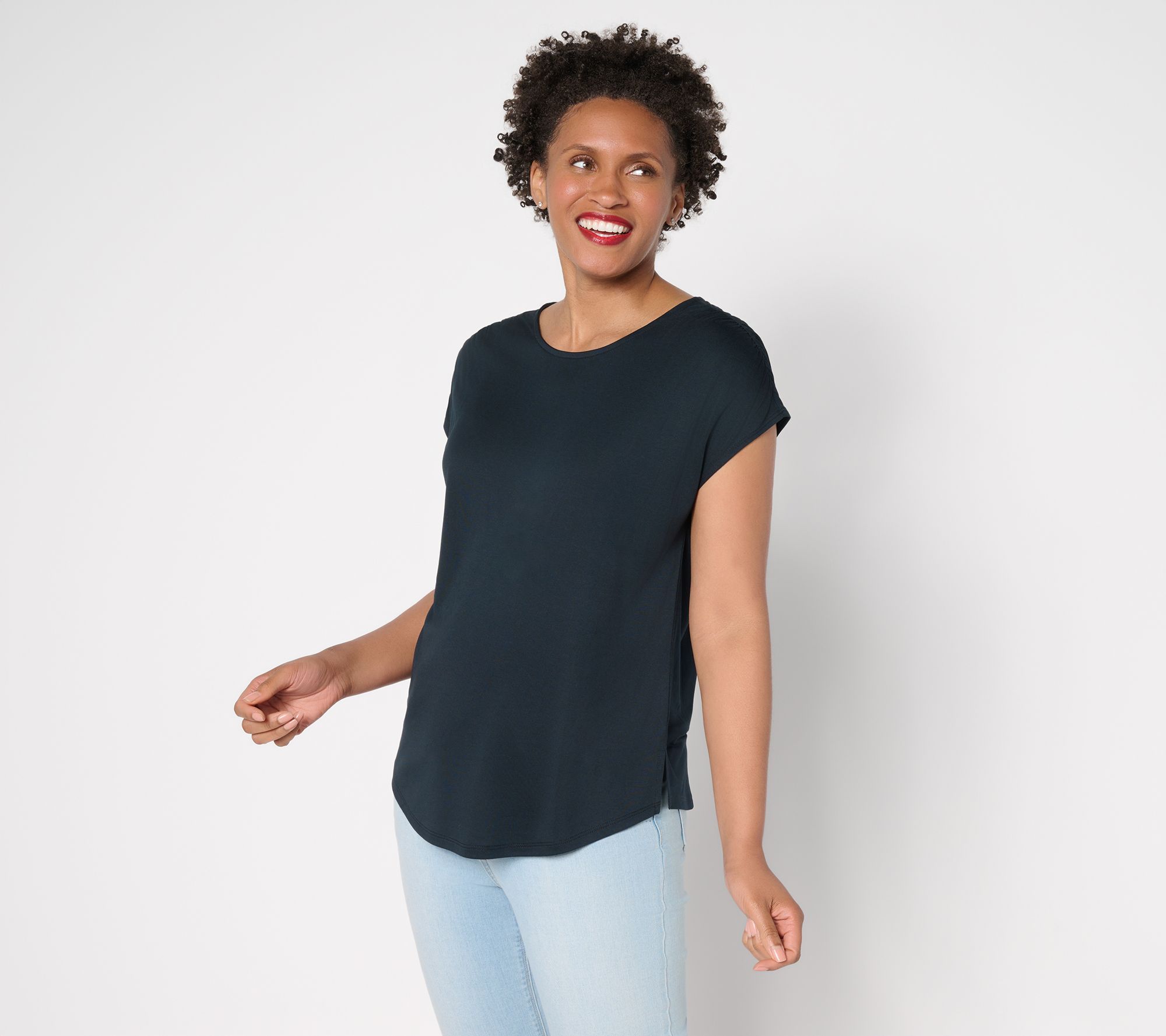 Belle by Kim Gravel Ruched Shoulder Peached Modal Blend Top