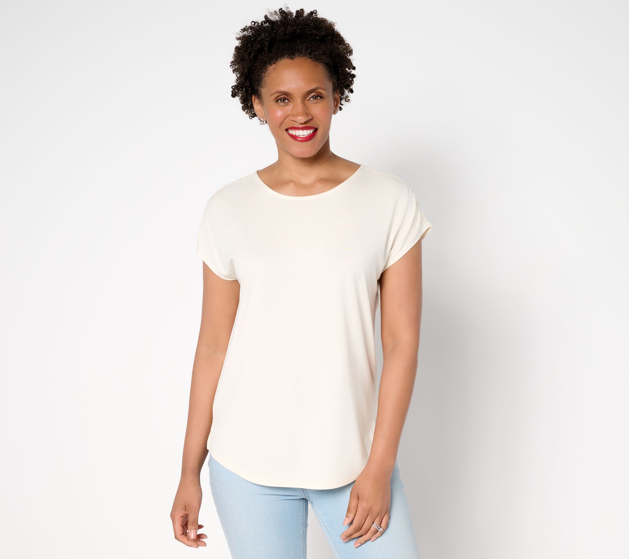 Belle by Kim Gravel Ruched Shoulder Peached Modal Blend Top